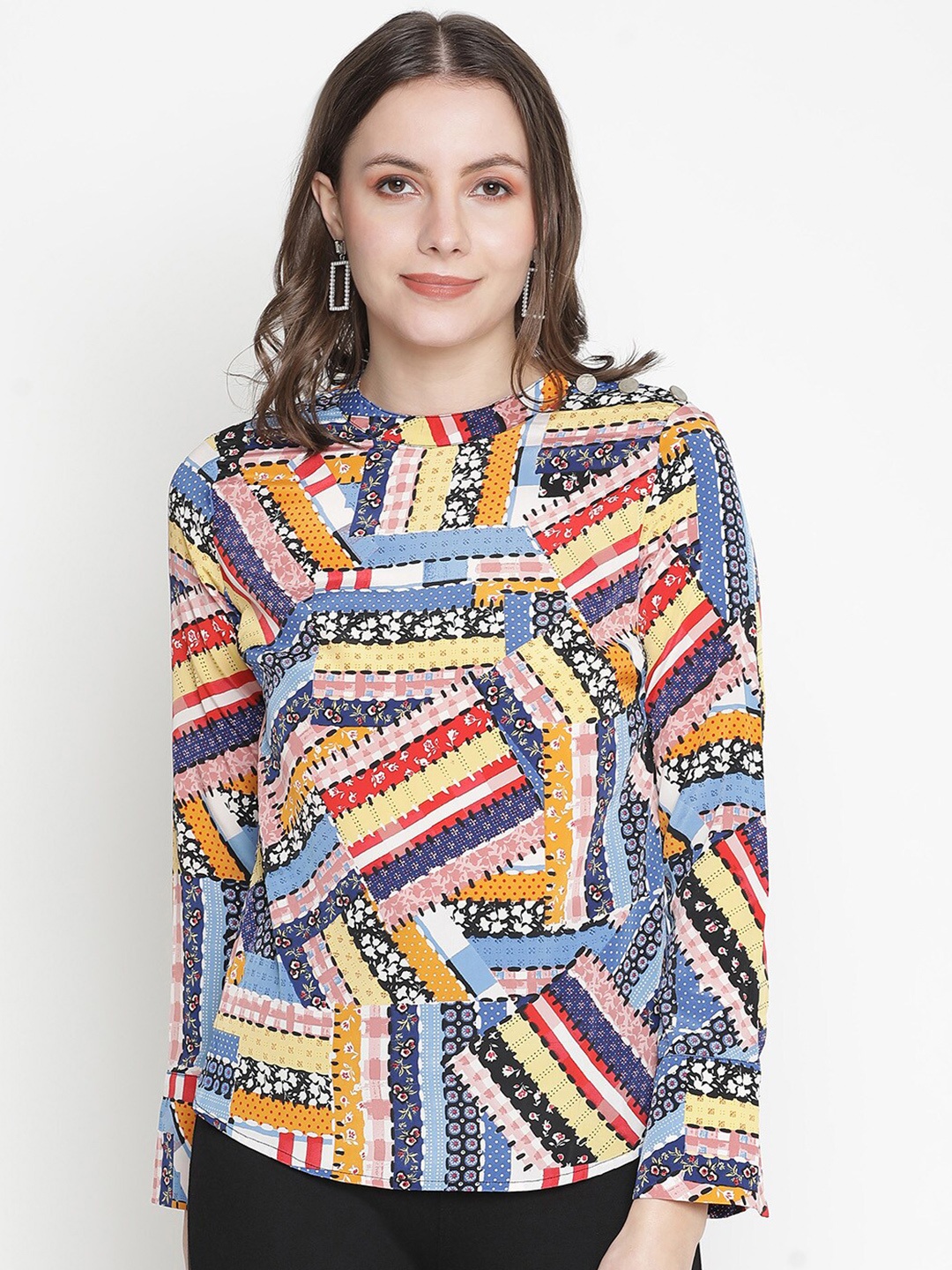 

Oxolloxo Multicoloured Print Mandarin Collar Shirt Style Top, Multi