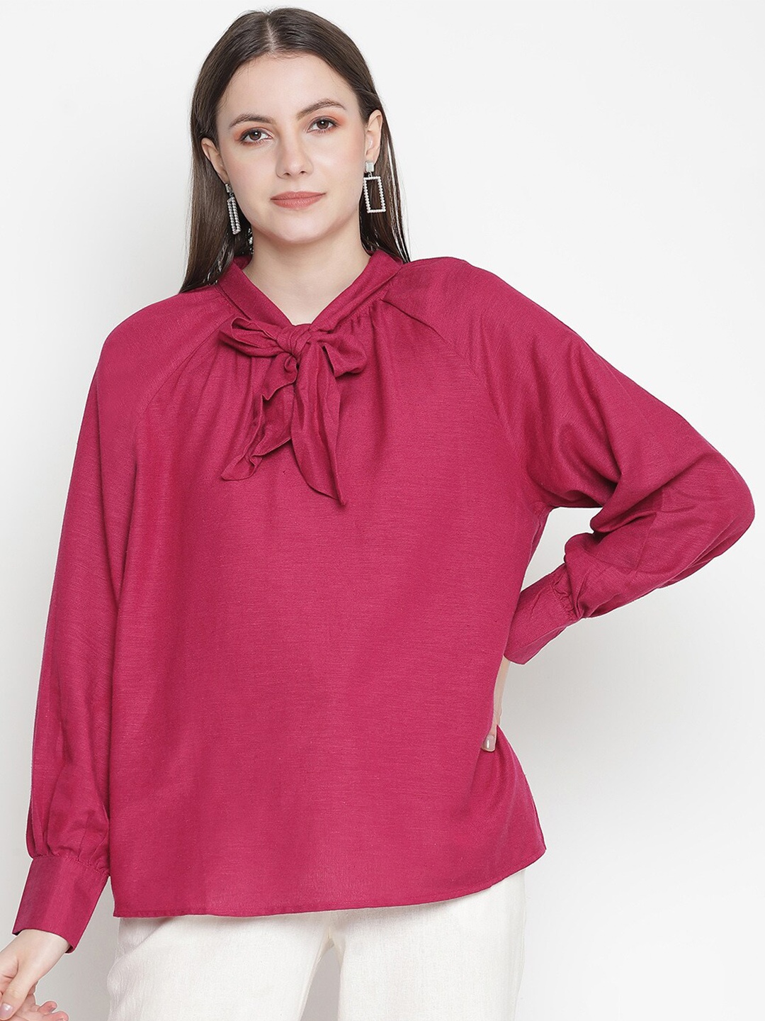 

Oxolloxo Magenta Solid Tie-Up Neck Top