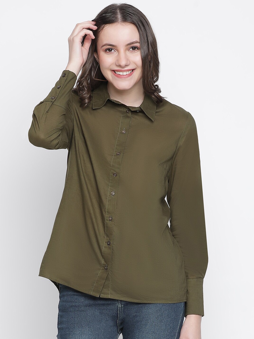 

Oxolloxo Women Green Classic Casual Shirt