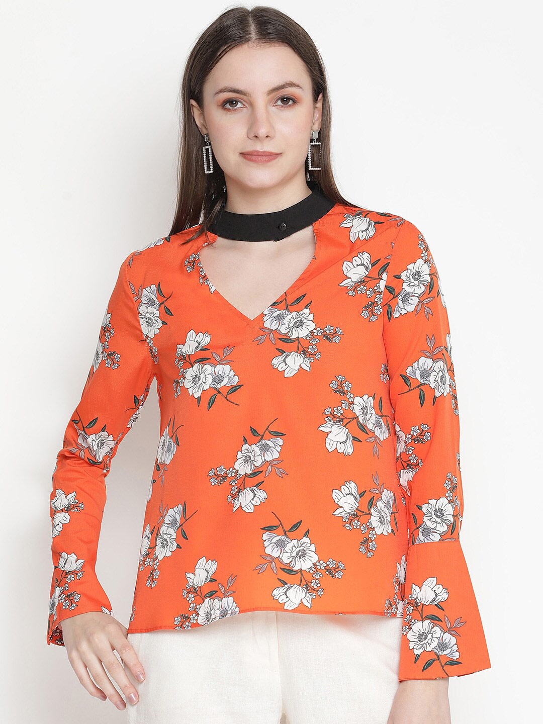 

Oxolloxo Coral Orange Floral Print Top