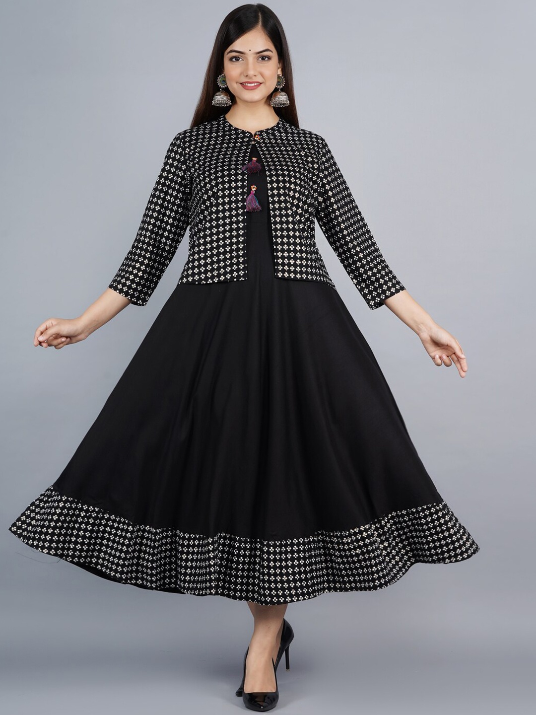 

KALINI Women Black Geometric Printed Anarkali Kurta