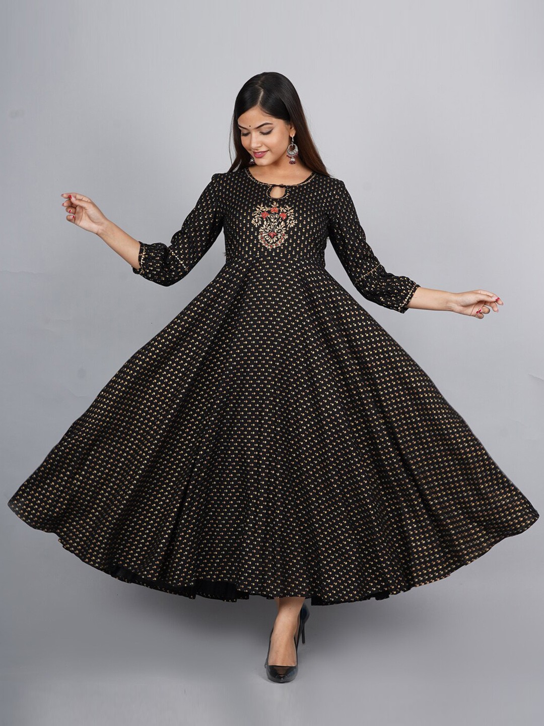 

KALINI Women Black Ethnic Motifs Embroidered Keyhole Neck Anarkali Kurta