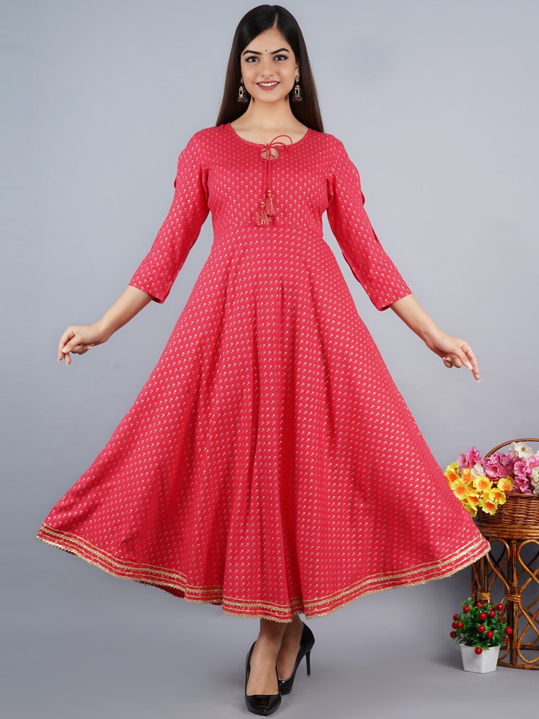 

KALINI Women Peach-Coloured Printed Anarkali Kurta