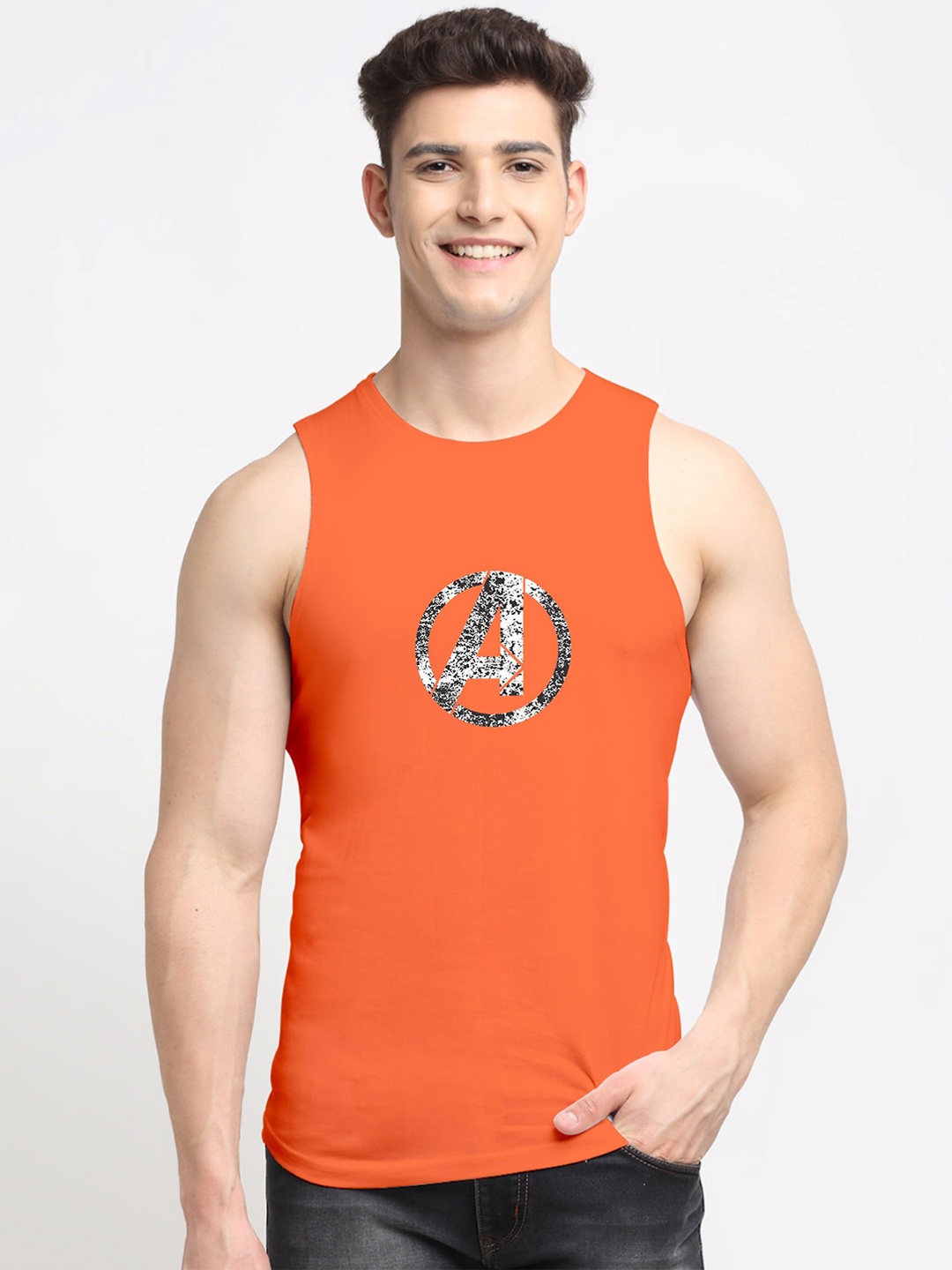 

Friskers Men Orange Printed Pure Cotton Innerwear Vests