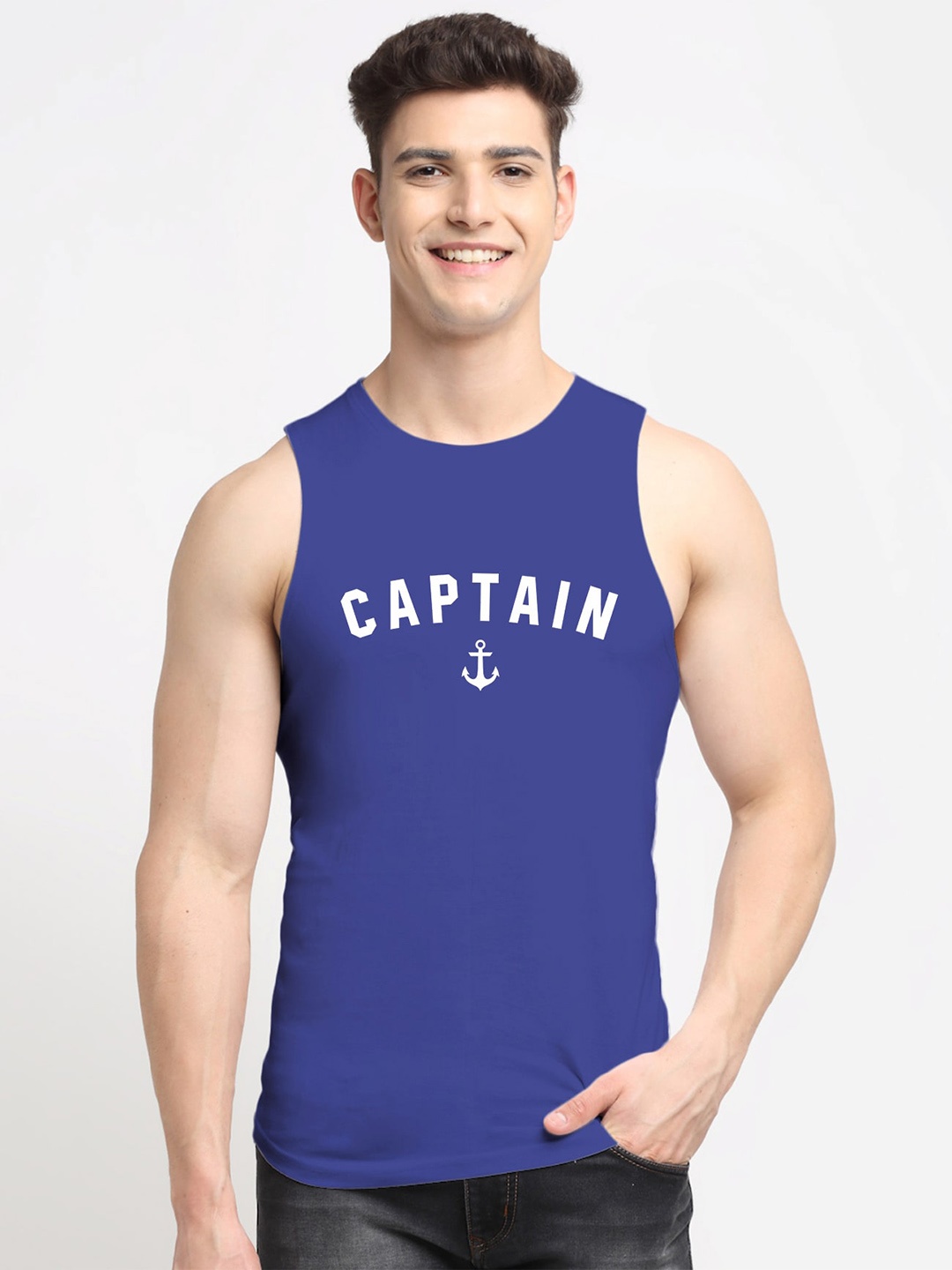 

Friskers Men Blue Printed Pure Cotton Innerwear Gym Vests