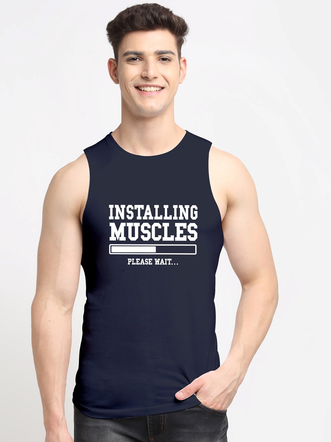

Friskers Men Navy Blue Printed Cotton Innerwear Vests