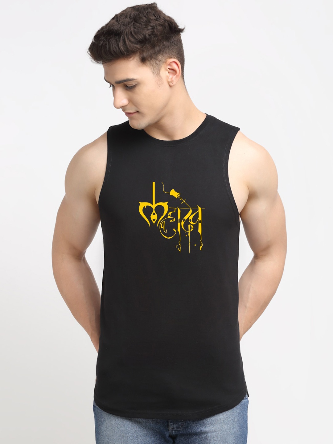 

Friskers Men Black Printed Cotton Innerwear Vests