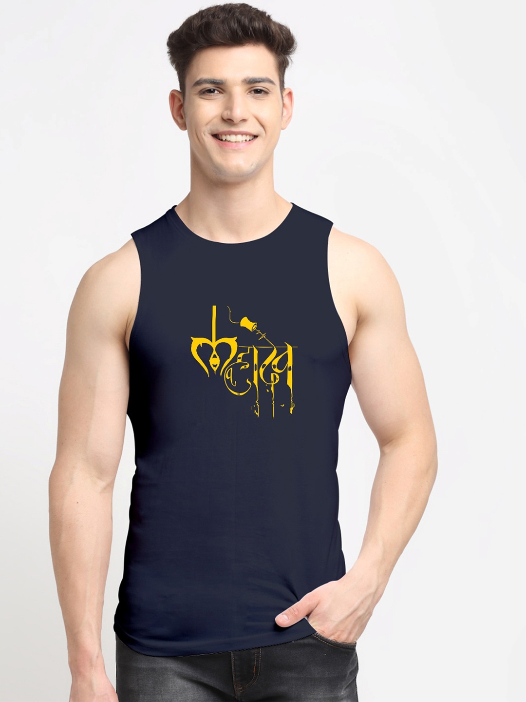 

Friskers Men Navy Blue Printed Pure Cotton Innerwear Vests