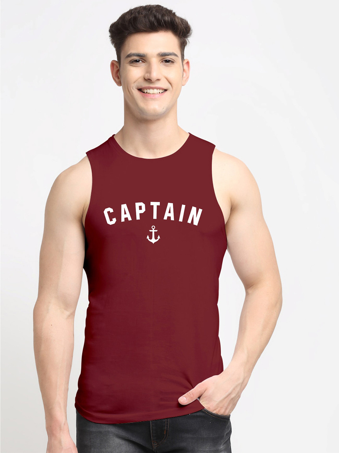 

Friskers Men Maroon Red Captain Printed Pure Cotton Innerwear Vests