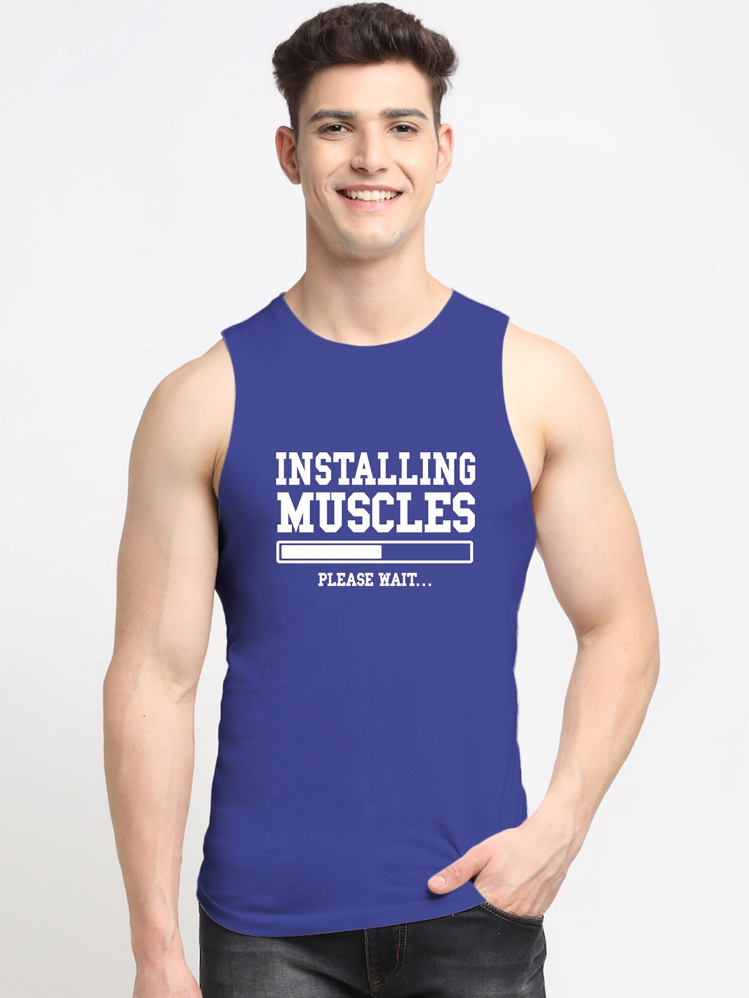 

Friskers Men Blue Printed Cotton Innerwear Gym Vests