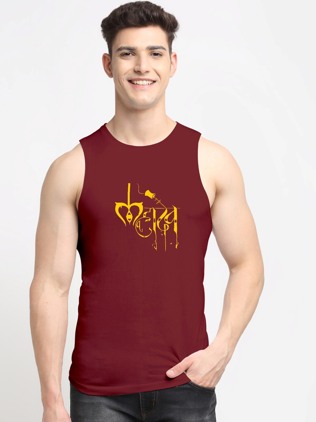 

Friskers Men Maroon & Yellow Printed Pure Cotton Innerwear Vests