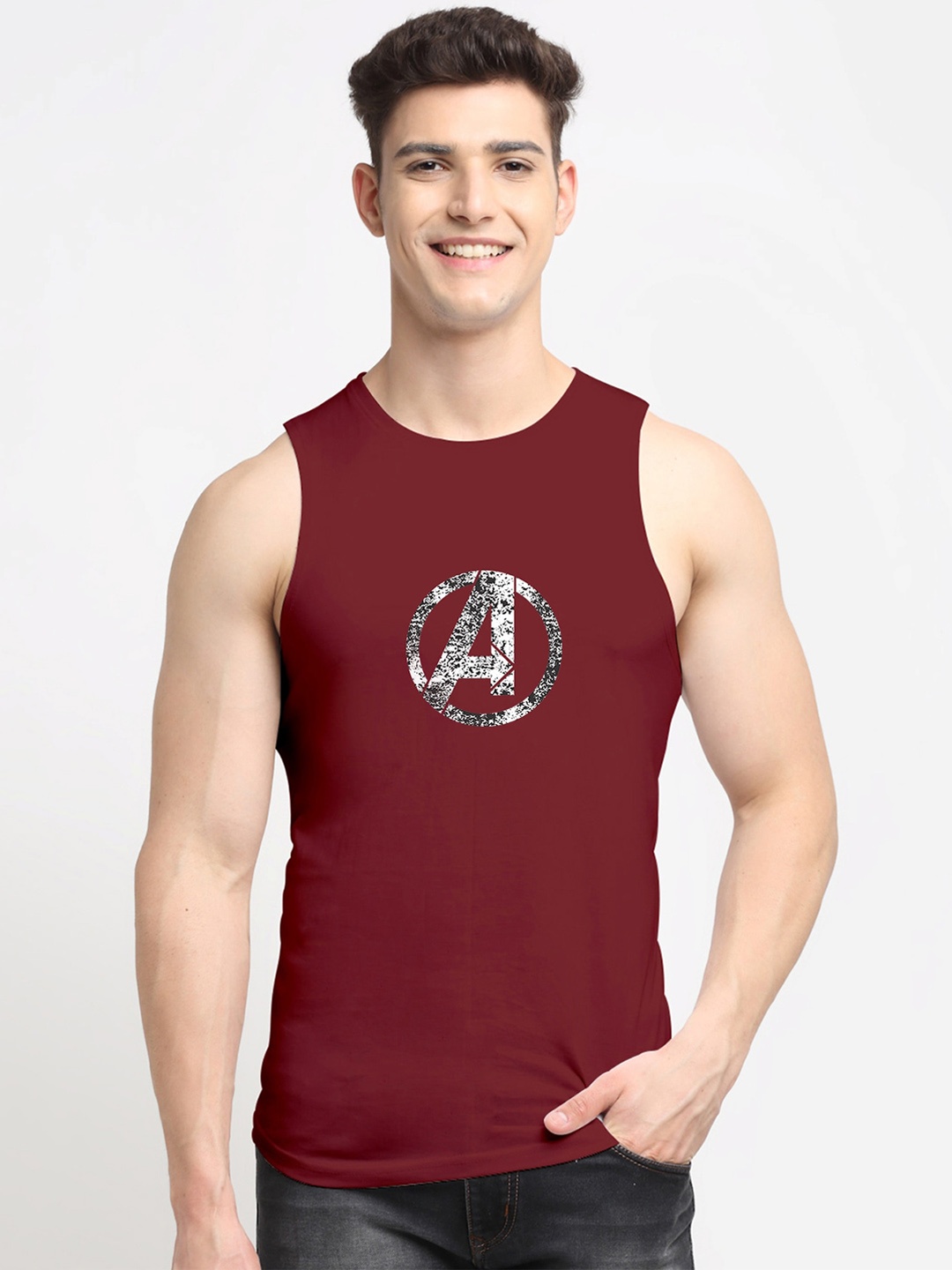 

Friskers Men Maroon Printed Pure Cotton Innerwear Vests