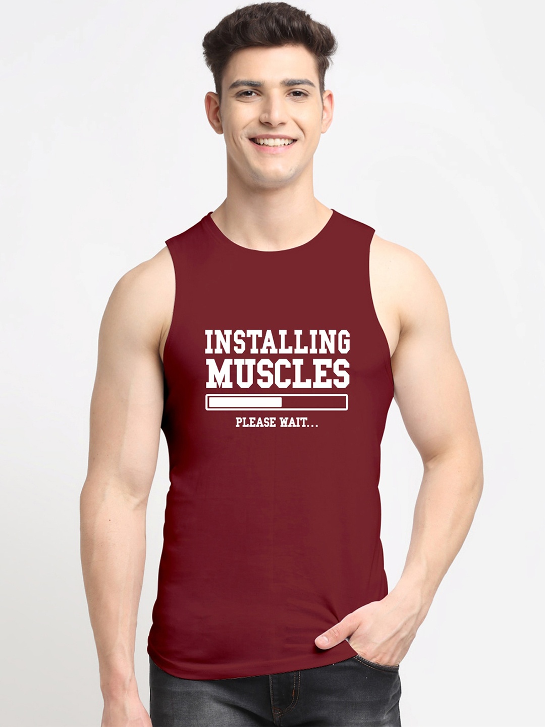 

Friskers Men Maroon Printed Pure Cotton Innerwear Gym Vests
