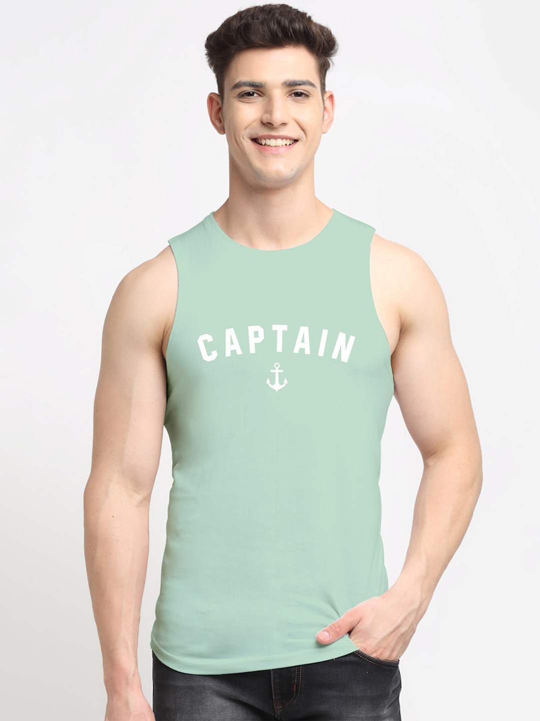 

Friskers Men Sea Green Printed Pure Cotton Innerwear Vests