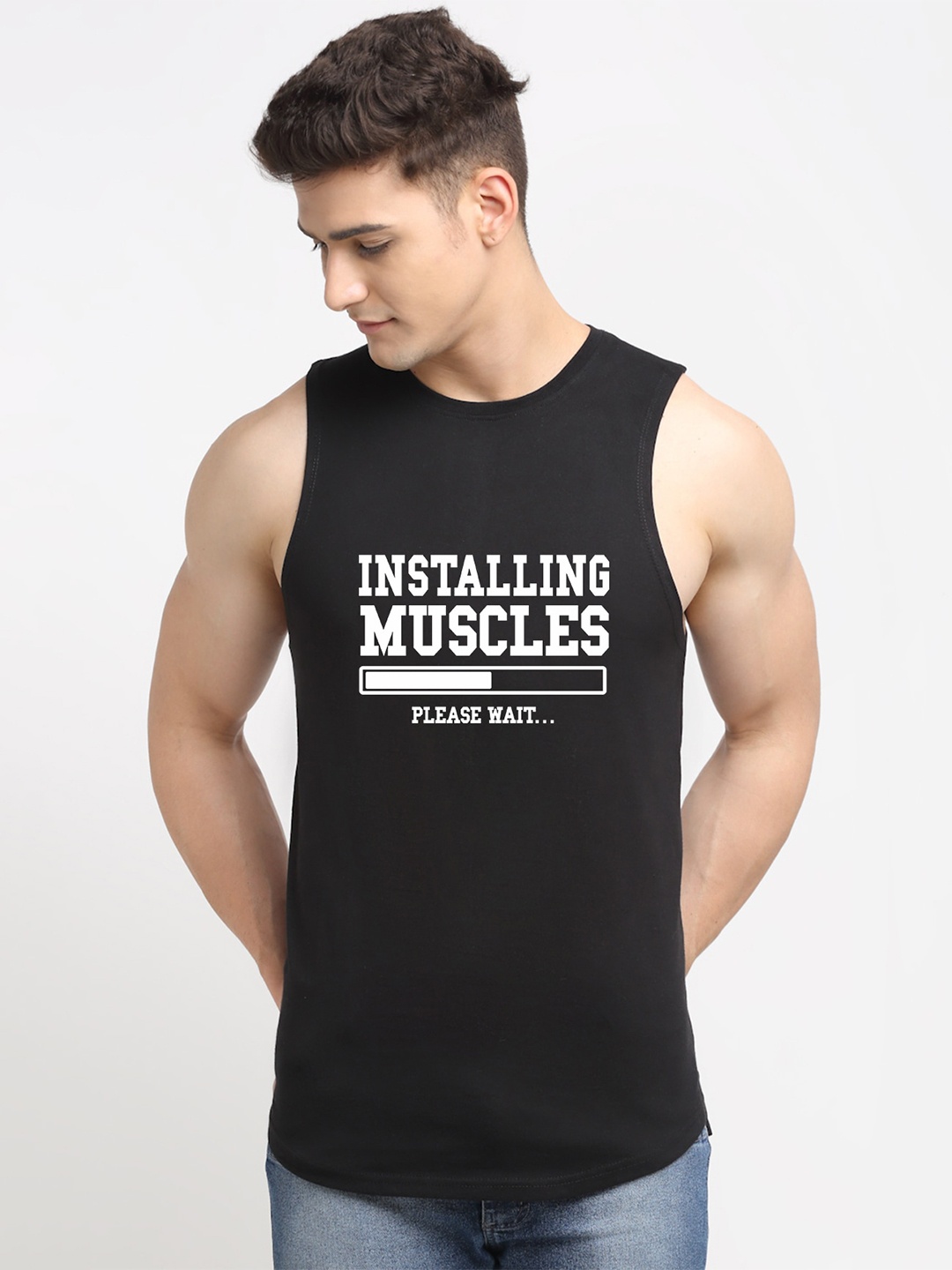 

Friskers Men Black & White Printed Pure Cotton Innerwear Vests