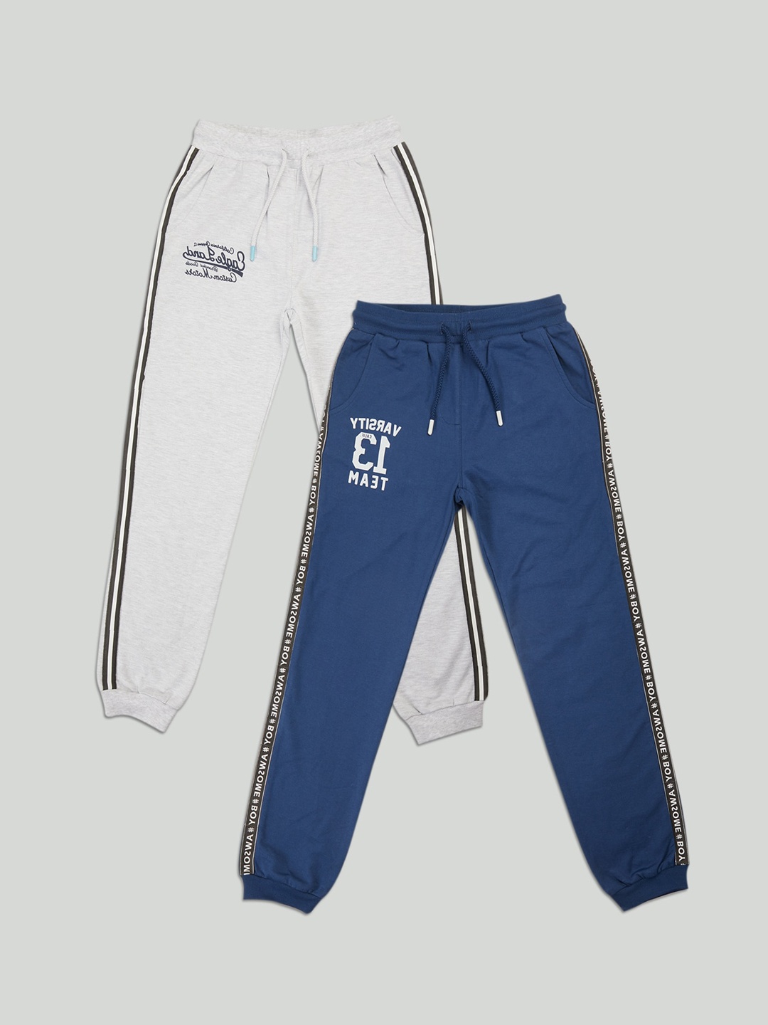 

Zalio Boys Pack of 2 Blue & White Solid Pure Cotton Track Pants