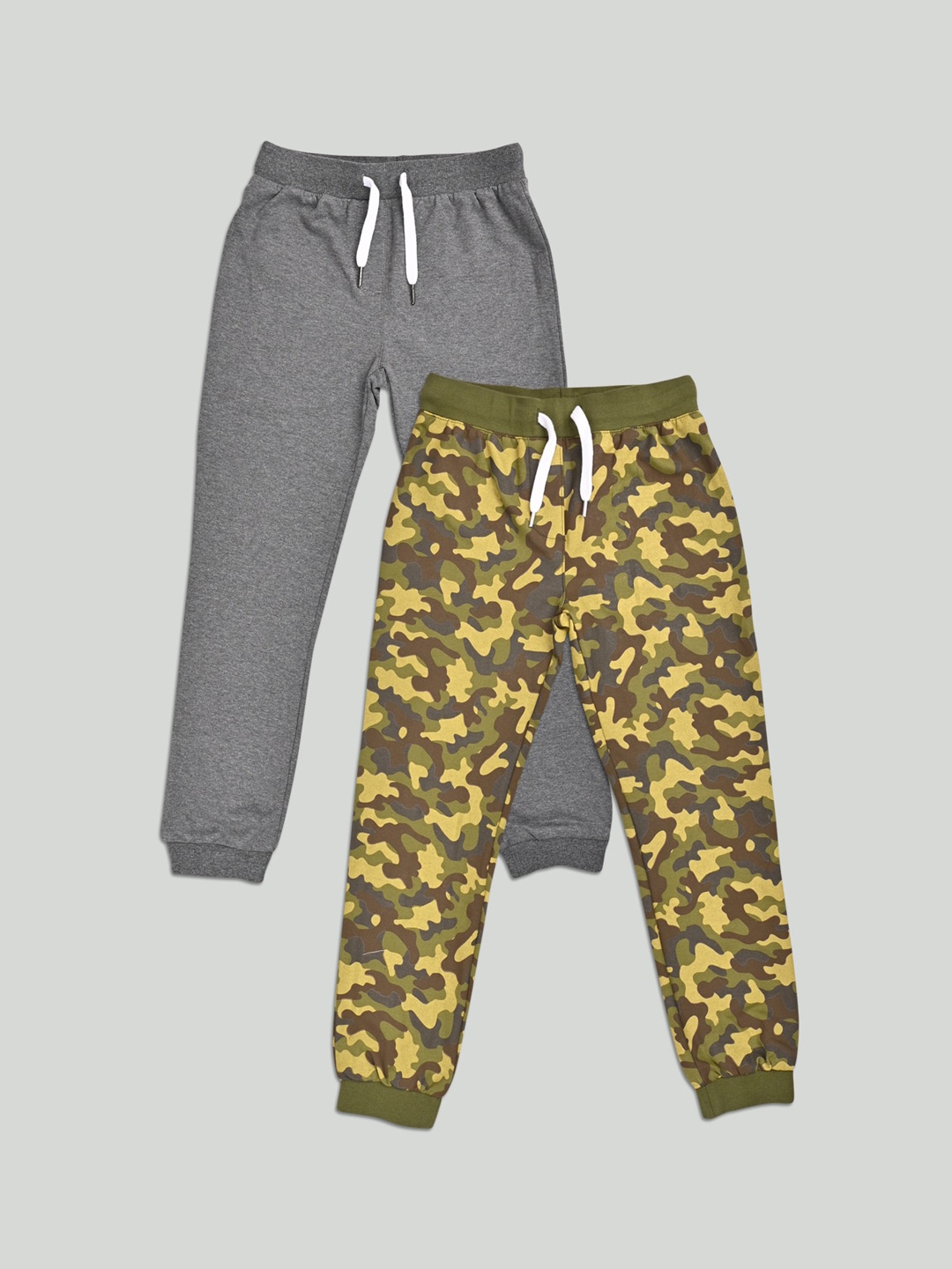 

Zalio Boys Pack Of 2 Pure Cotton Camouflage Printed Joggers, Grey