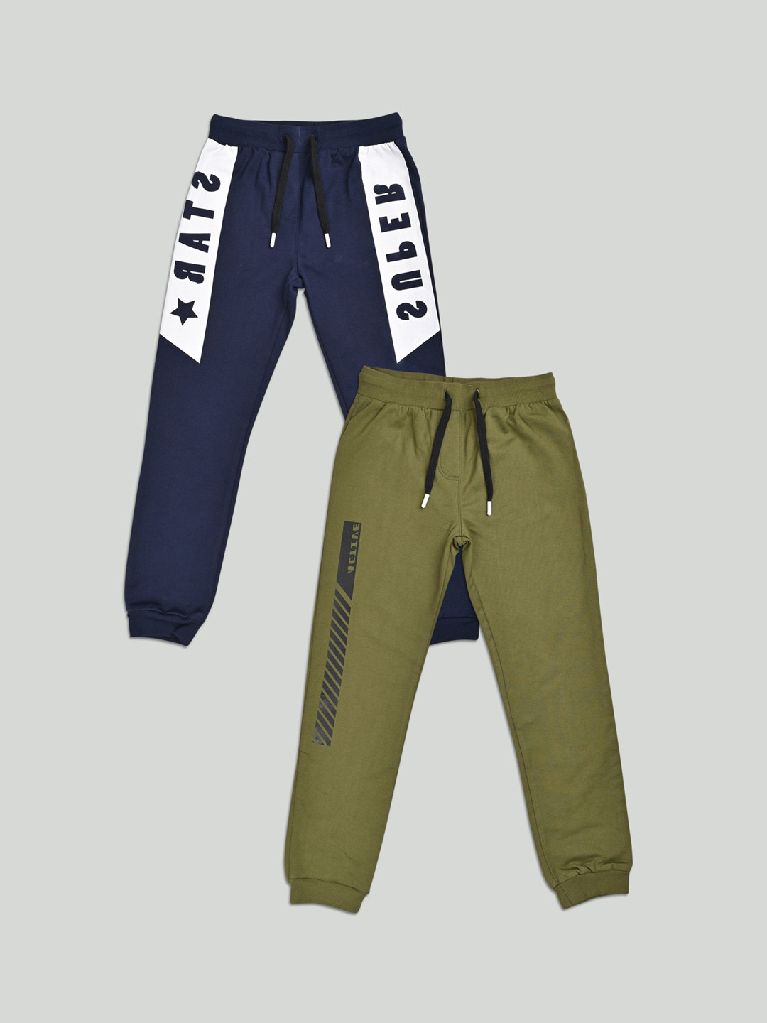 

Zalio Boys Navy Blue Pack Of 2 Printed Pure Cotton Track Pants