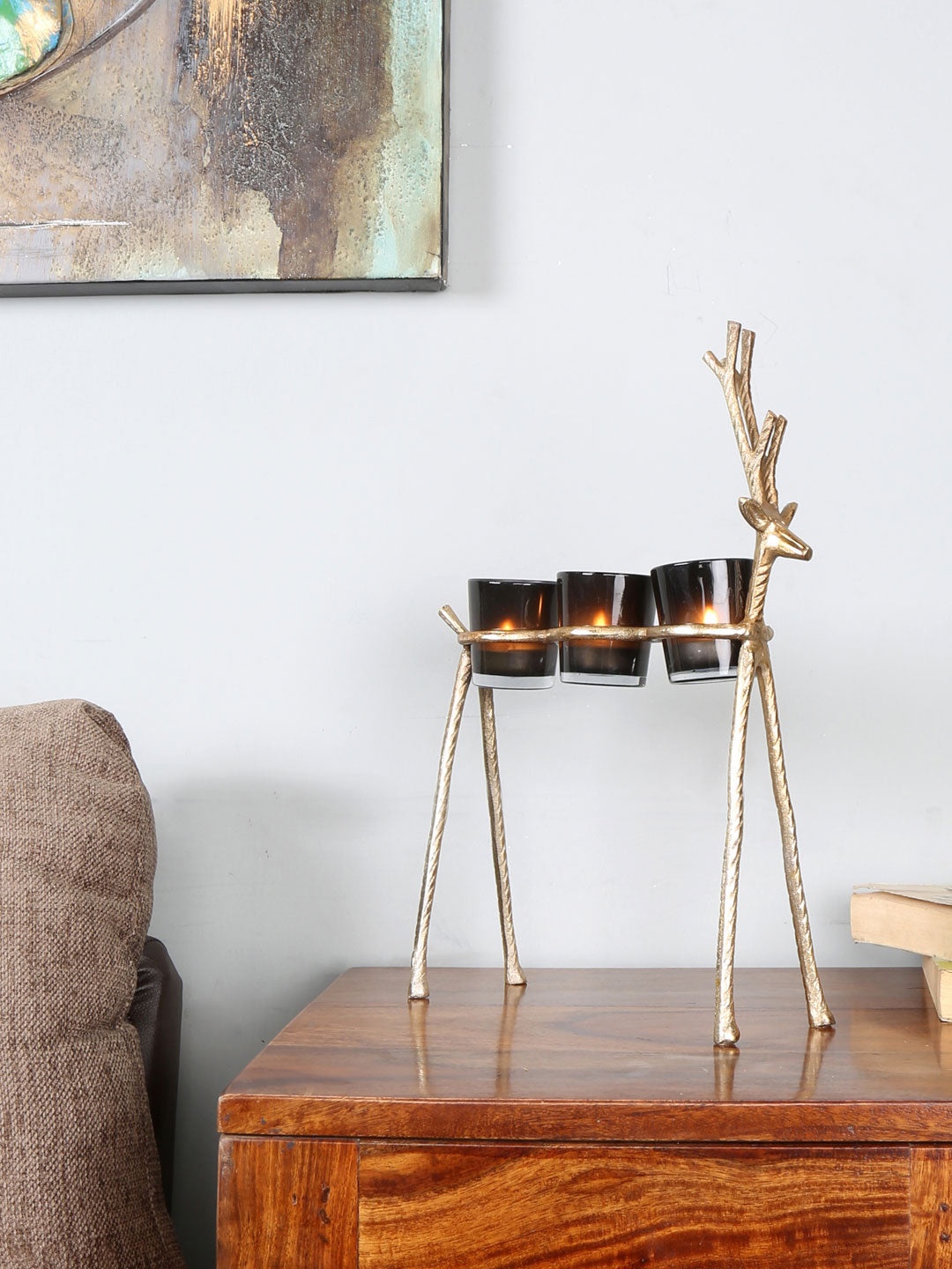 

Athome by Nilkamal Gold-Toned & Black Trio Reindeer Votive