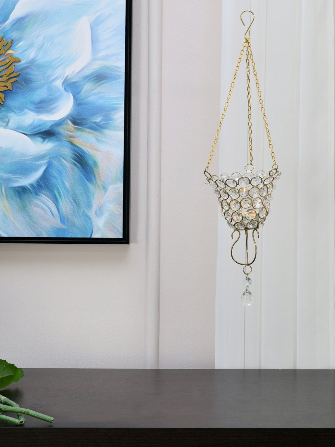 

Athome by Nilkamal Golden & White Metal Votive Hanging Candle Holder, Gold