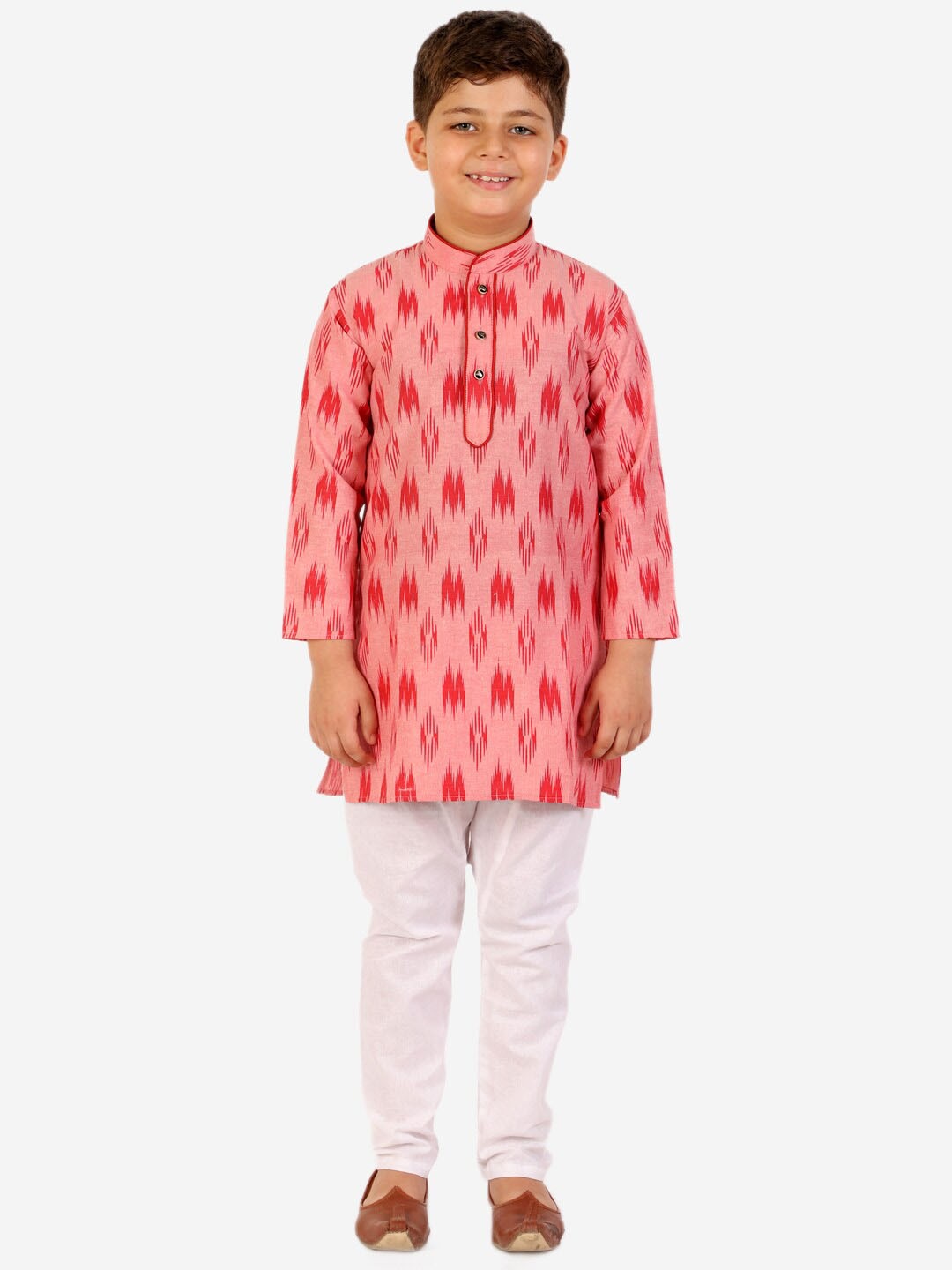 

Pro-Ethic STYLE DEVELOPER Boys Red Striped Angrakha Pure Cotton Kurta with Pyjamas