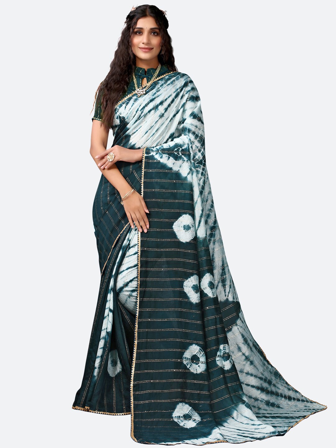 

Satrani Blue & White Tie and Dye Saree