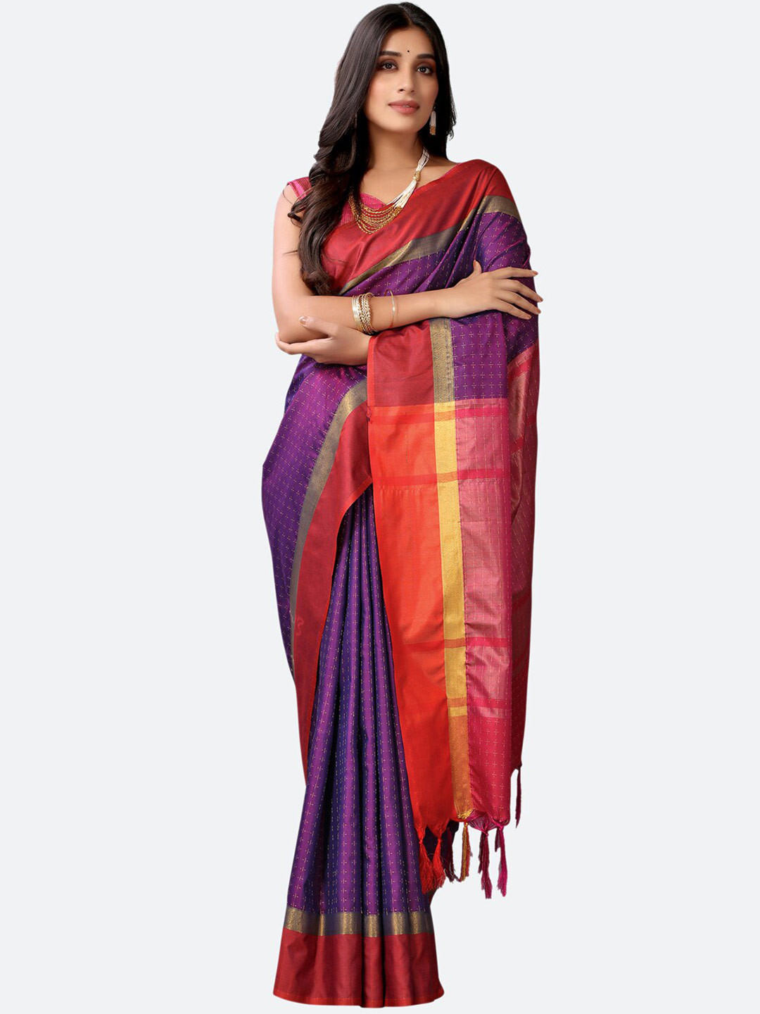 

Satrani Purple & Red Woven Design Poly Silk Saree