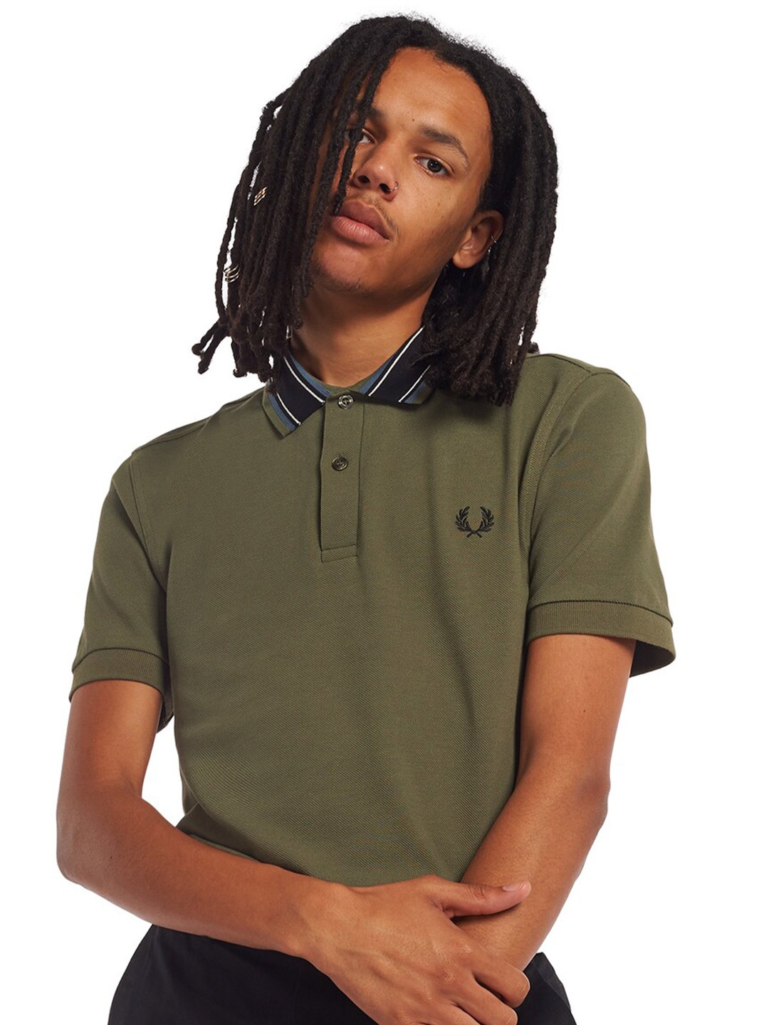 

Fred Perry Men Olive Green Polo Collar Pure Cotton T-shirt