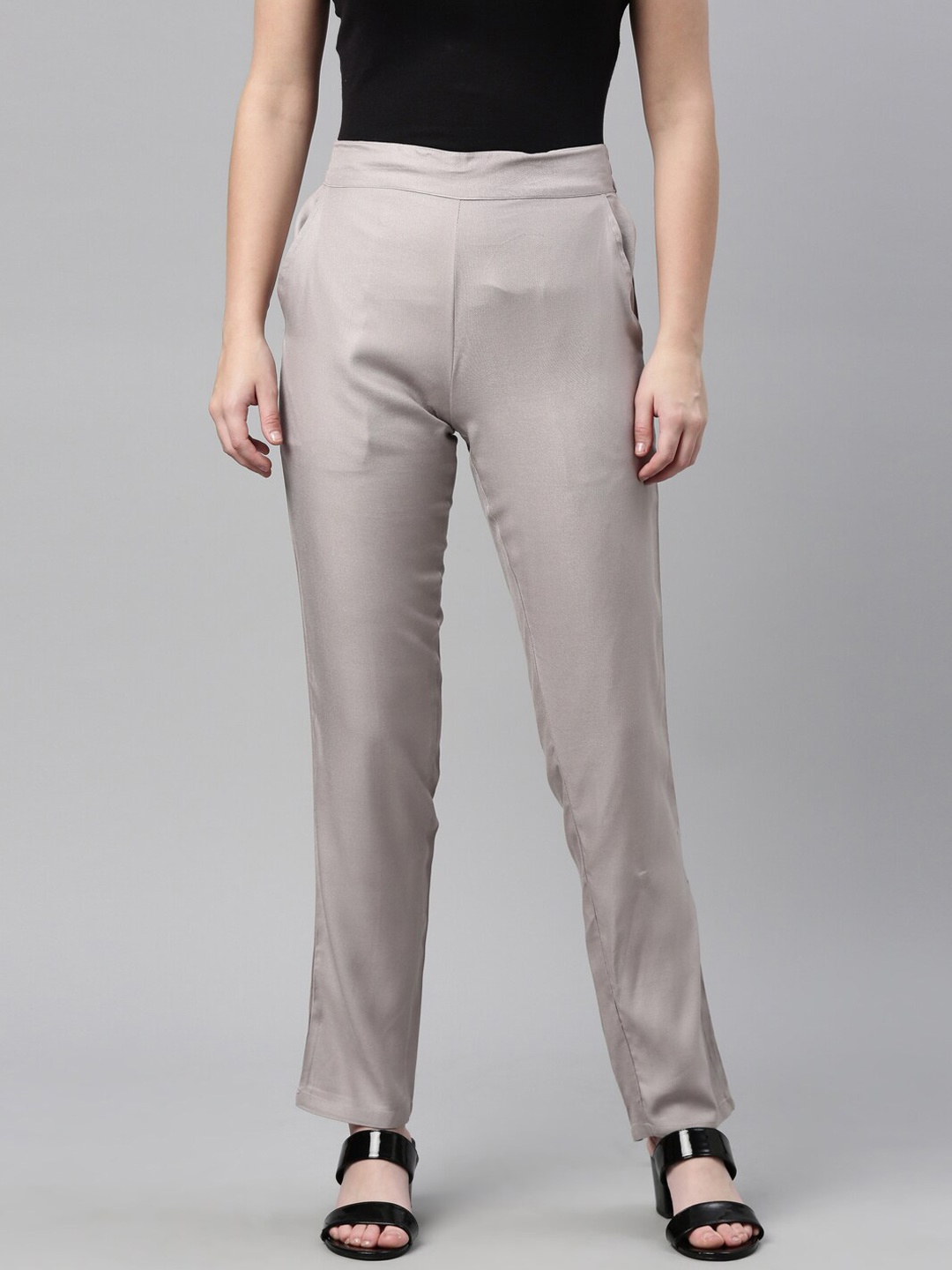 

LAYA Women Silver-Toned Pencil Trousers