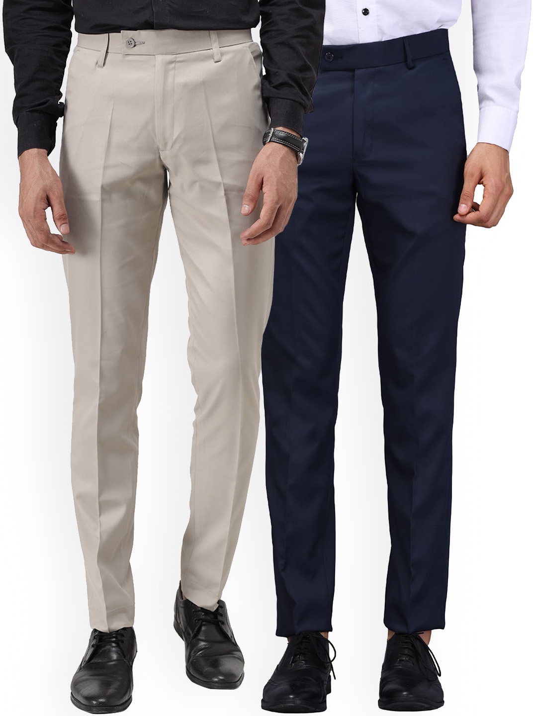 

Vandnam Fabrics Men Blue & Lightgrey Smart Slim Fit Trousers