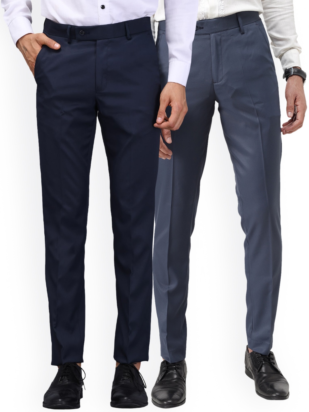 

Vandnam Fabrics Men Blue & Morpeach Smart Slim Fit formal Trousers