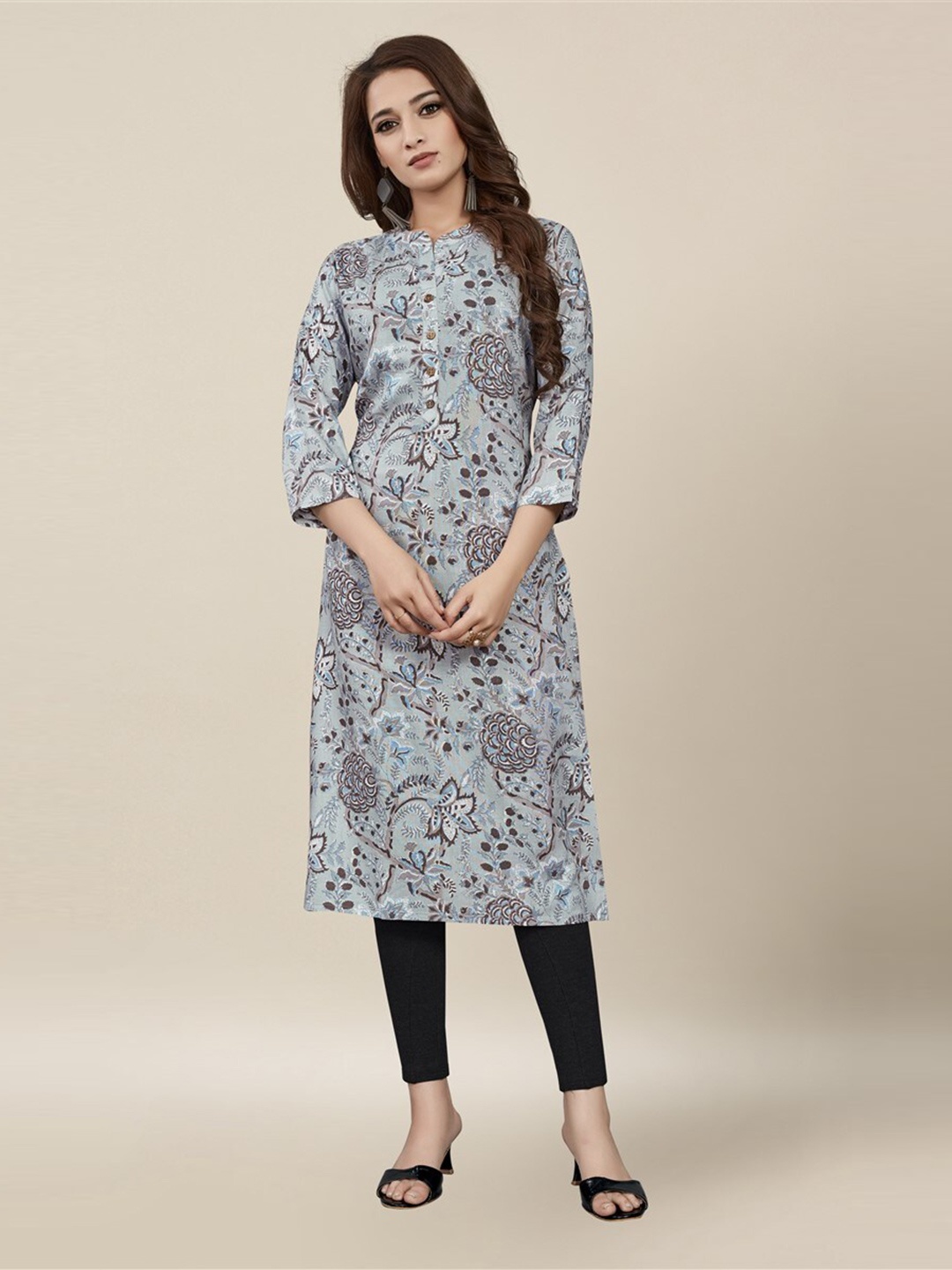 

Vedic Green & Green Floral Printed Kurti