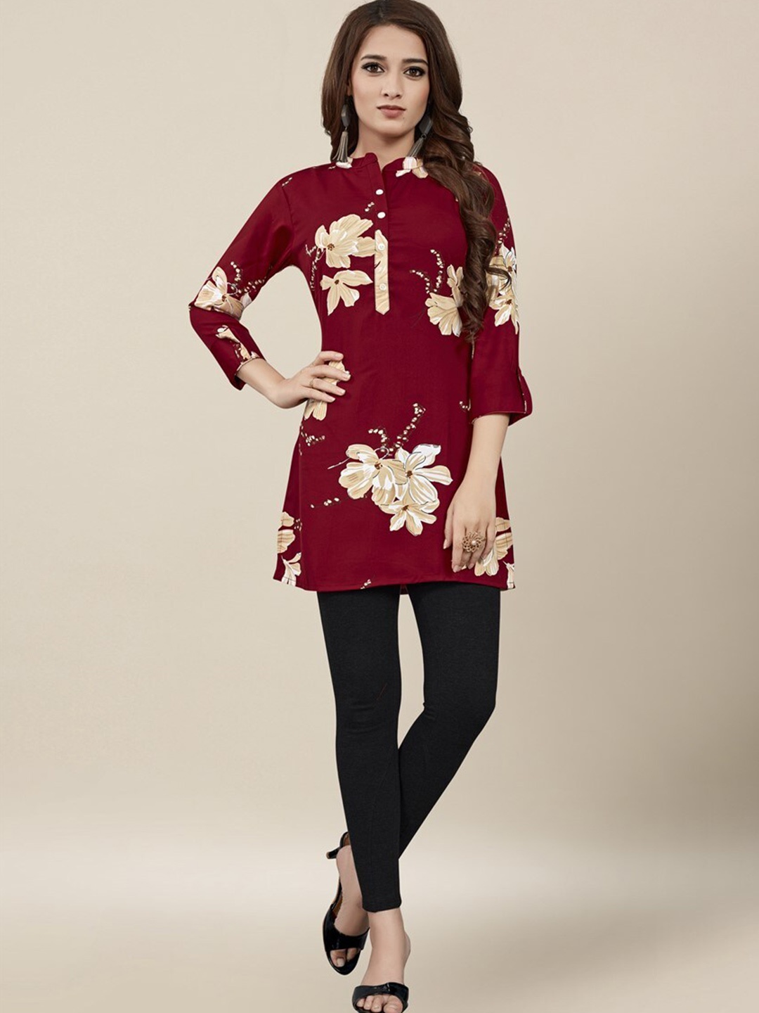 

Vedic Maroon Floral Printed Pure Cotton Kurti