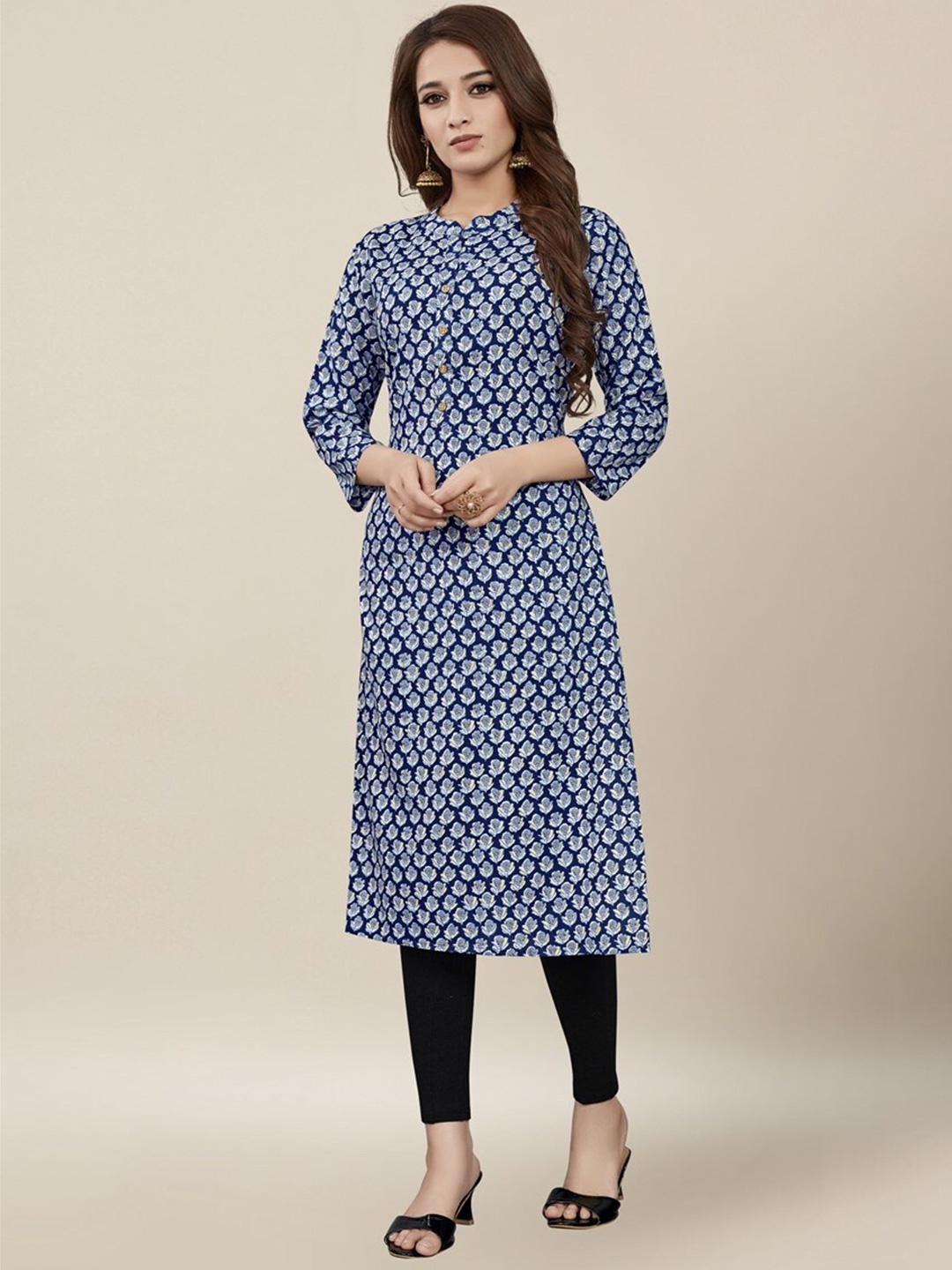 

Vedic Blue & Blue Floral Printed Kurti