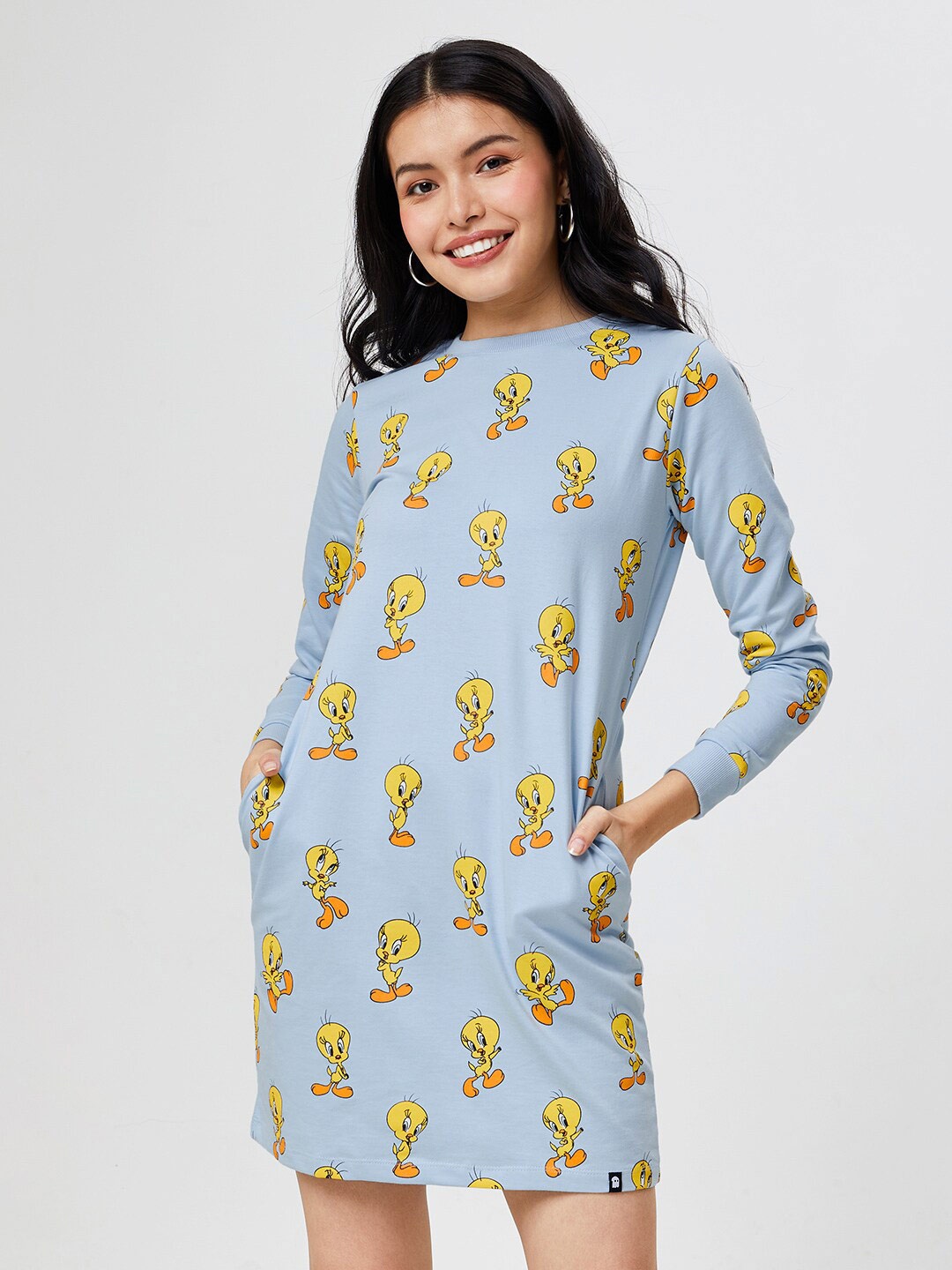 

The Souled Store Women Looney Tunes Tweety Printed Full Sleeve Sweatshirt Dresses, Blue