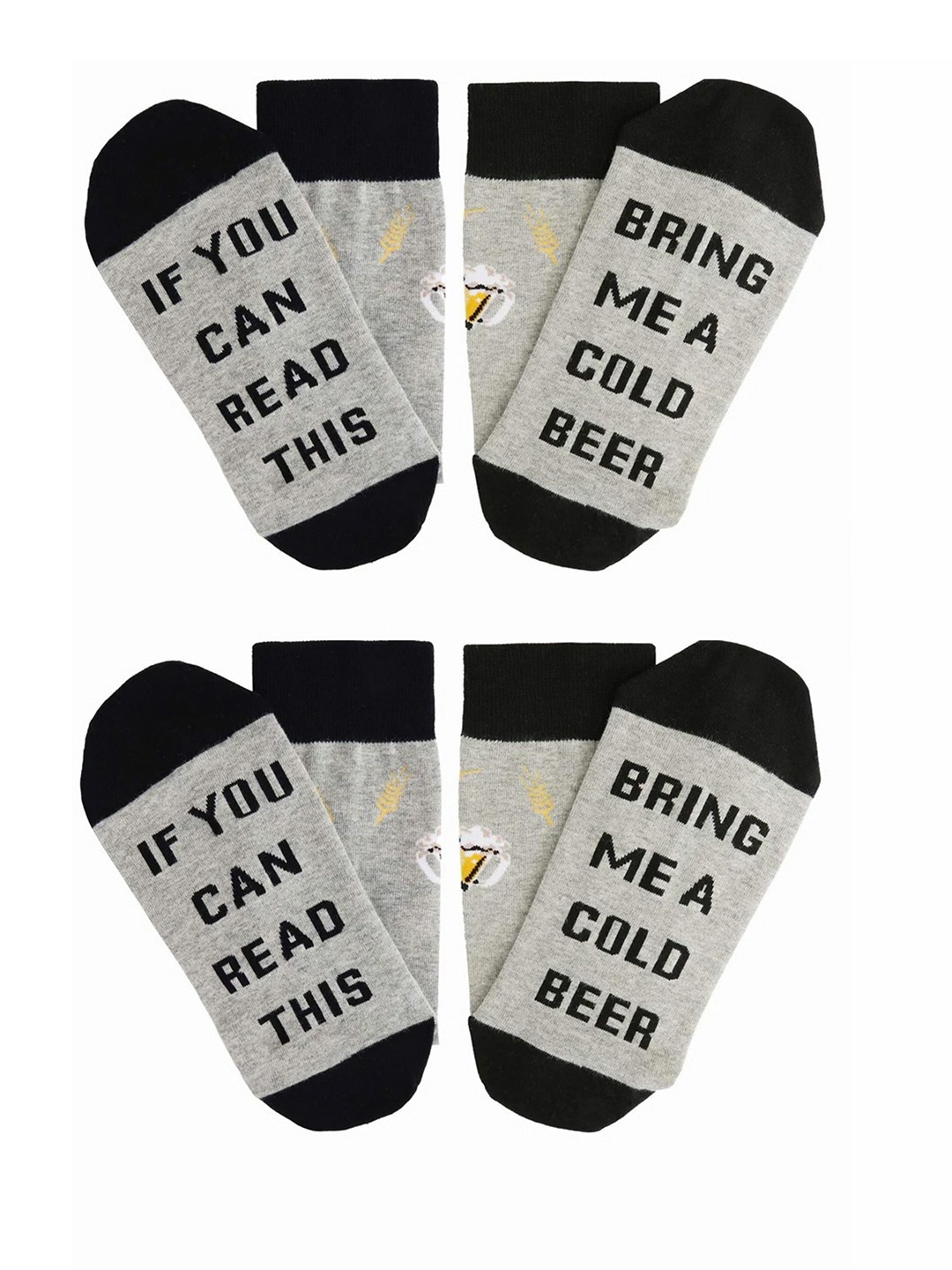 

EL REGALO Pack of 2 Grey & Black Patterned Calf Length Socks