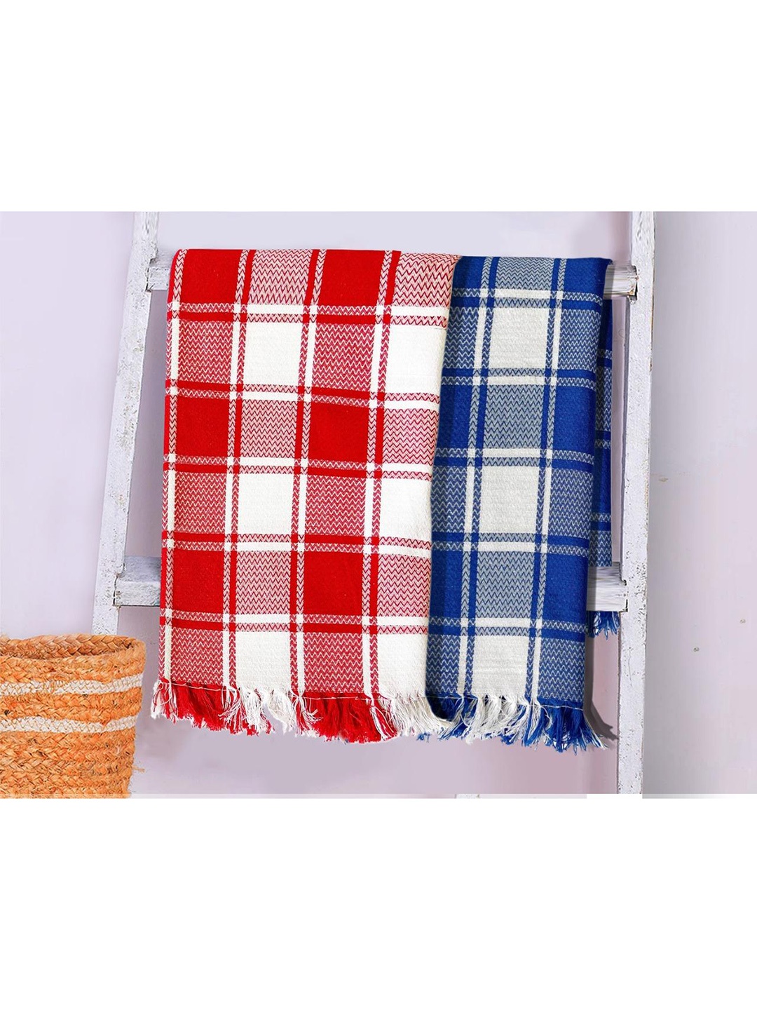 

Lushomes Set of 2 Checked 210GSM Cotton Bath Towels, Red