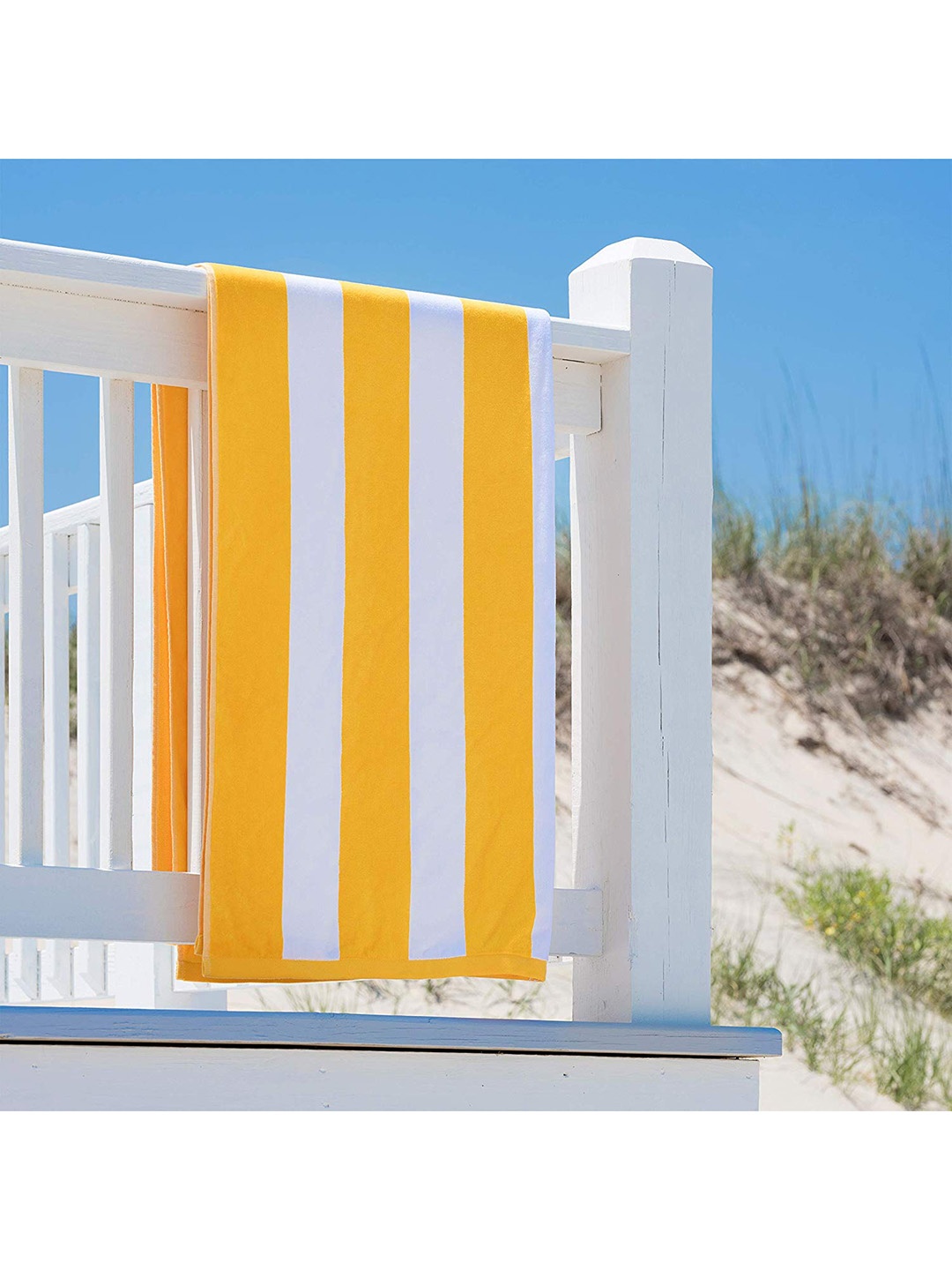 

Lushomes Pack of 2 Yellow & White Striped 450 GSM Cotton Pool Towels