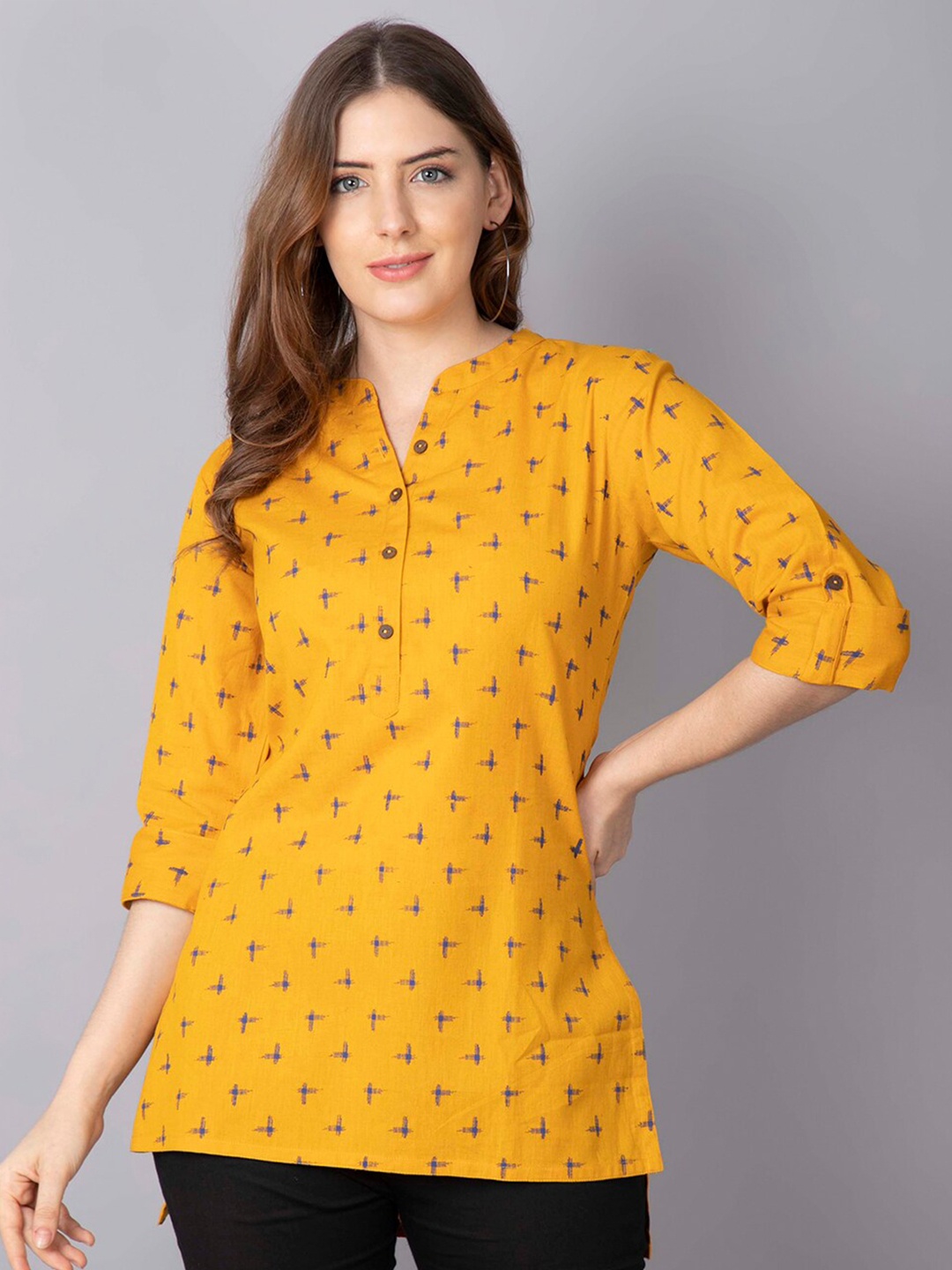 

Pistaa Yellow Geometric Printed Kurti