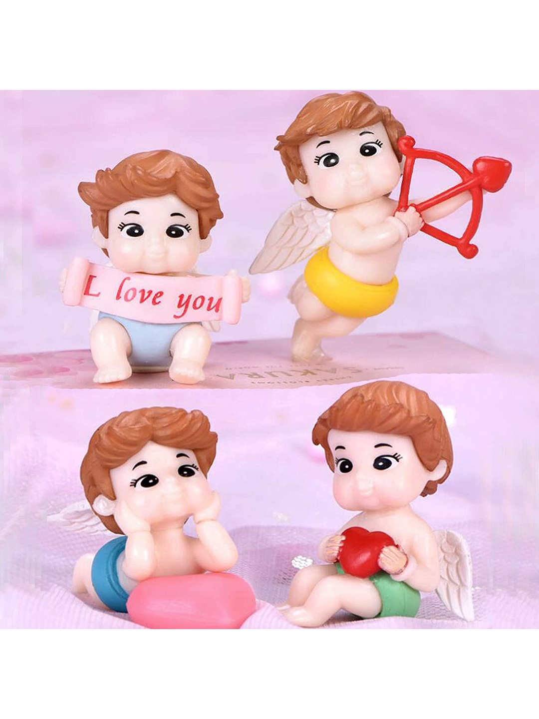 

CHOCOZONE Pack of 4 Multicolored Cupid Miniature Figurines Showpiece, Multi