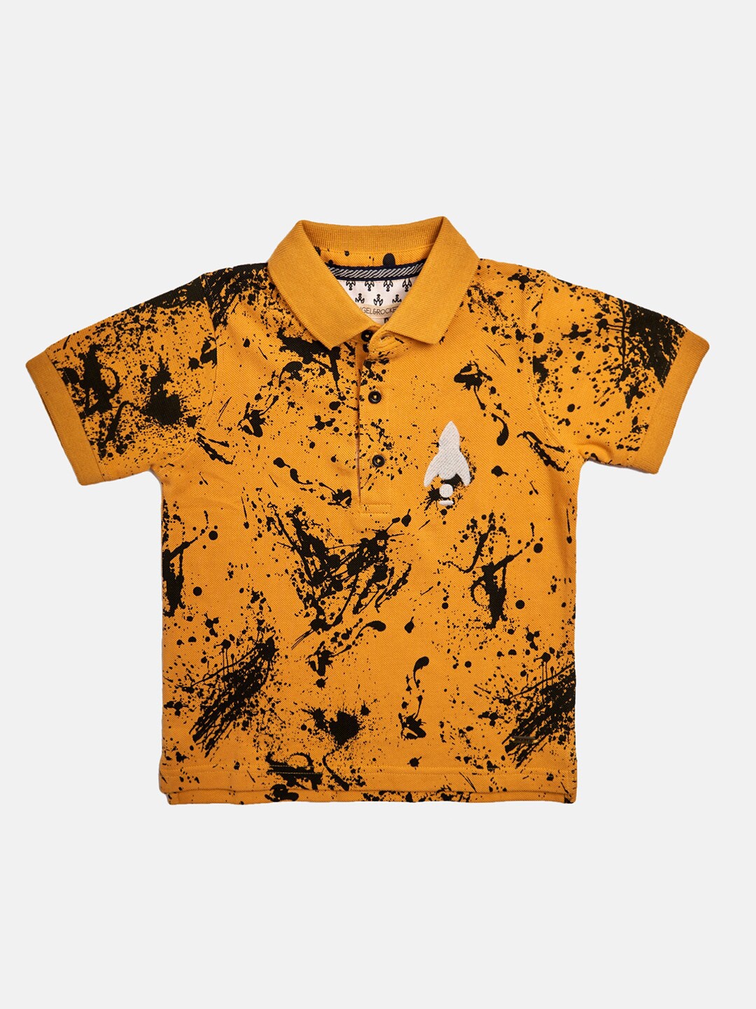 

Angel & Rocket Boys Orange & harvest gold Printed Polo Collar T-shirt