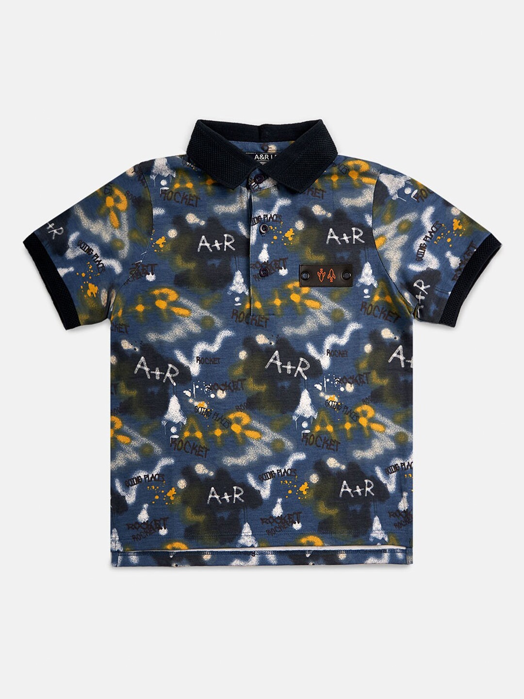 

Angel & Rocket Boys Blue & deep cobalt Printed Polo Collar Applique T-shirt