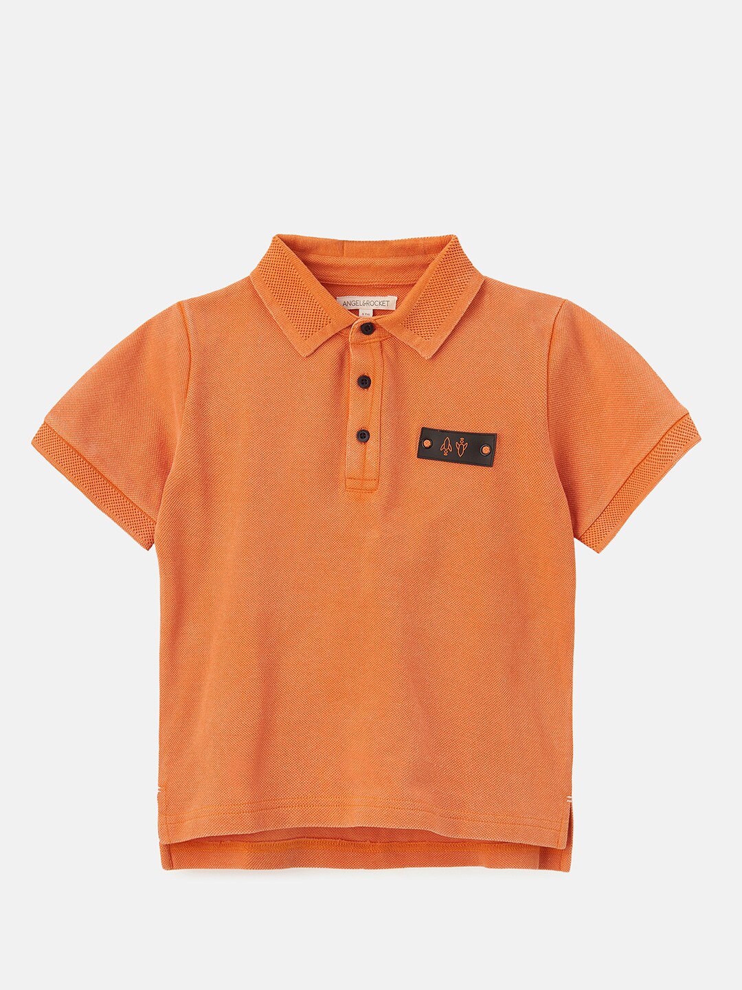 

Angel & Rocket Boys Orange & copper tan Polo Collar Applique T-shirt