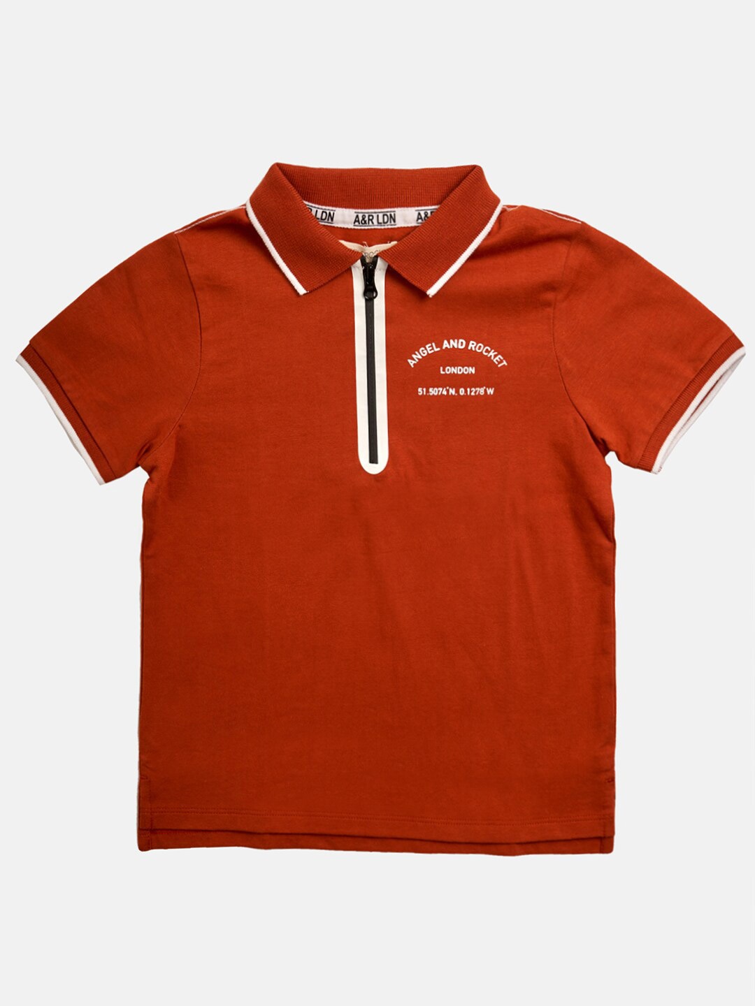 

Angel & Rocket Boys Maroon & citrine brown Polo Collar Raw Edge T-shirt