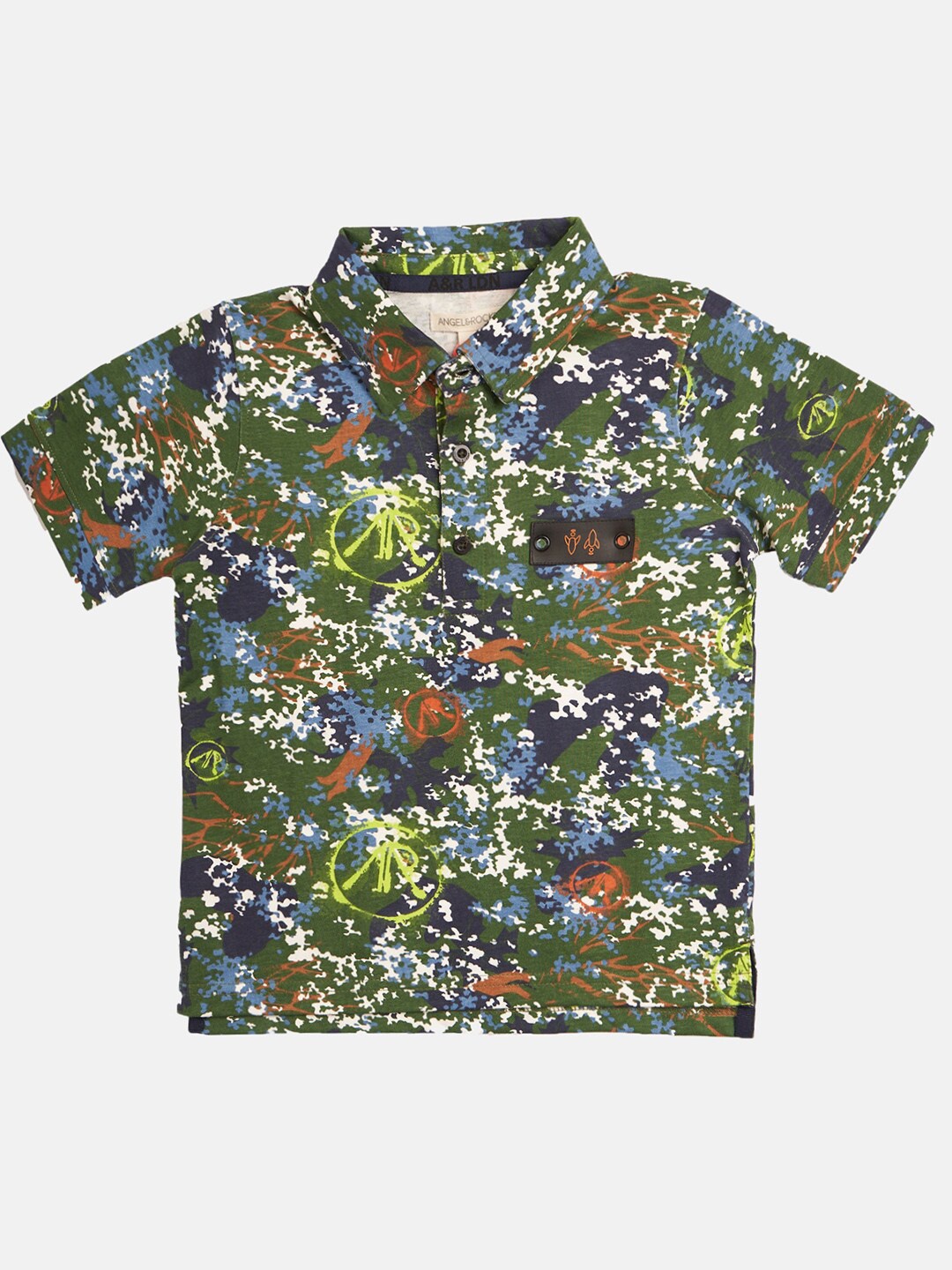 

Angel & Rocket Boys Multicoloured Printed Mandarin Polo Collar T-shirt, Multi