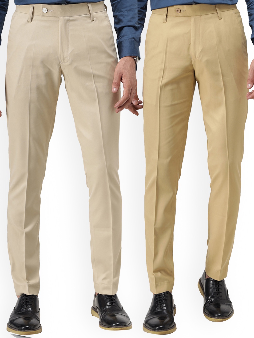 

Vandnam Fabrics Men Cream & Beige Coloured Smart Slim Fit Trousers