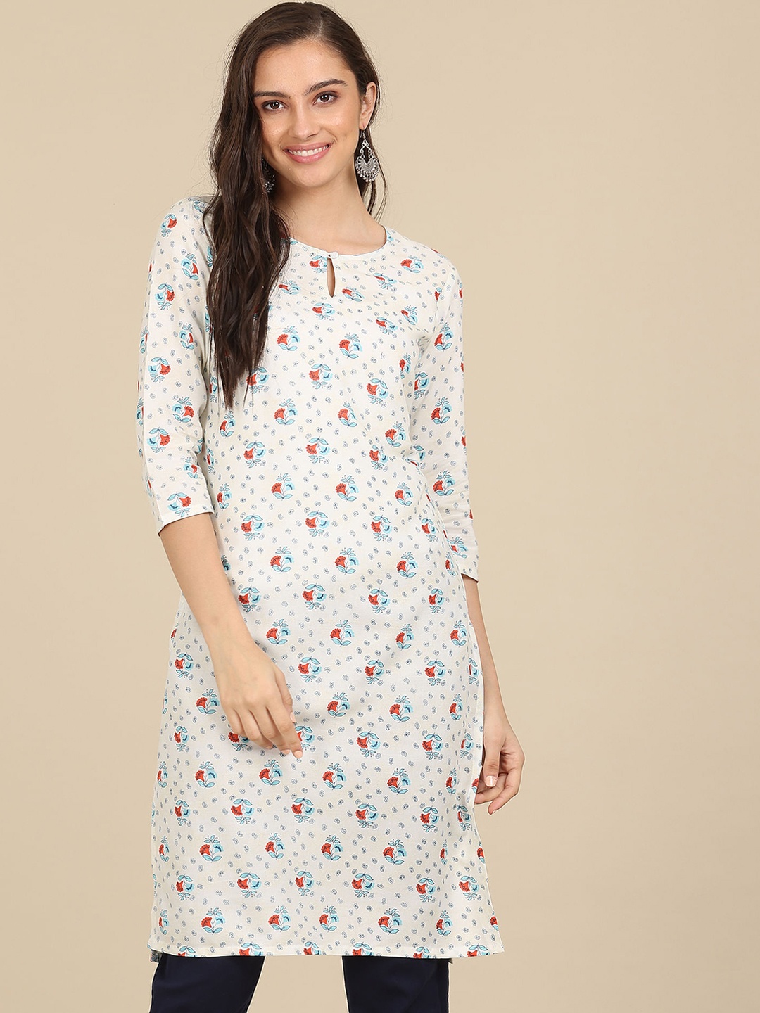 

Karigari Women White Floral Printed Kurta