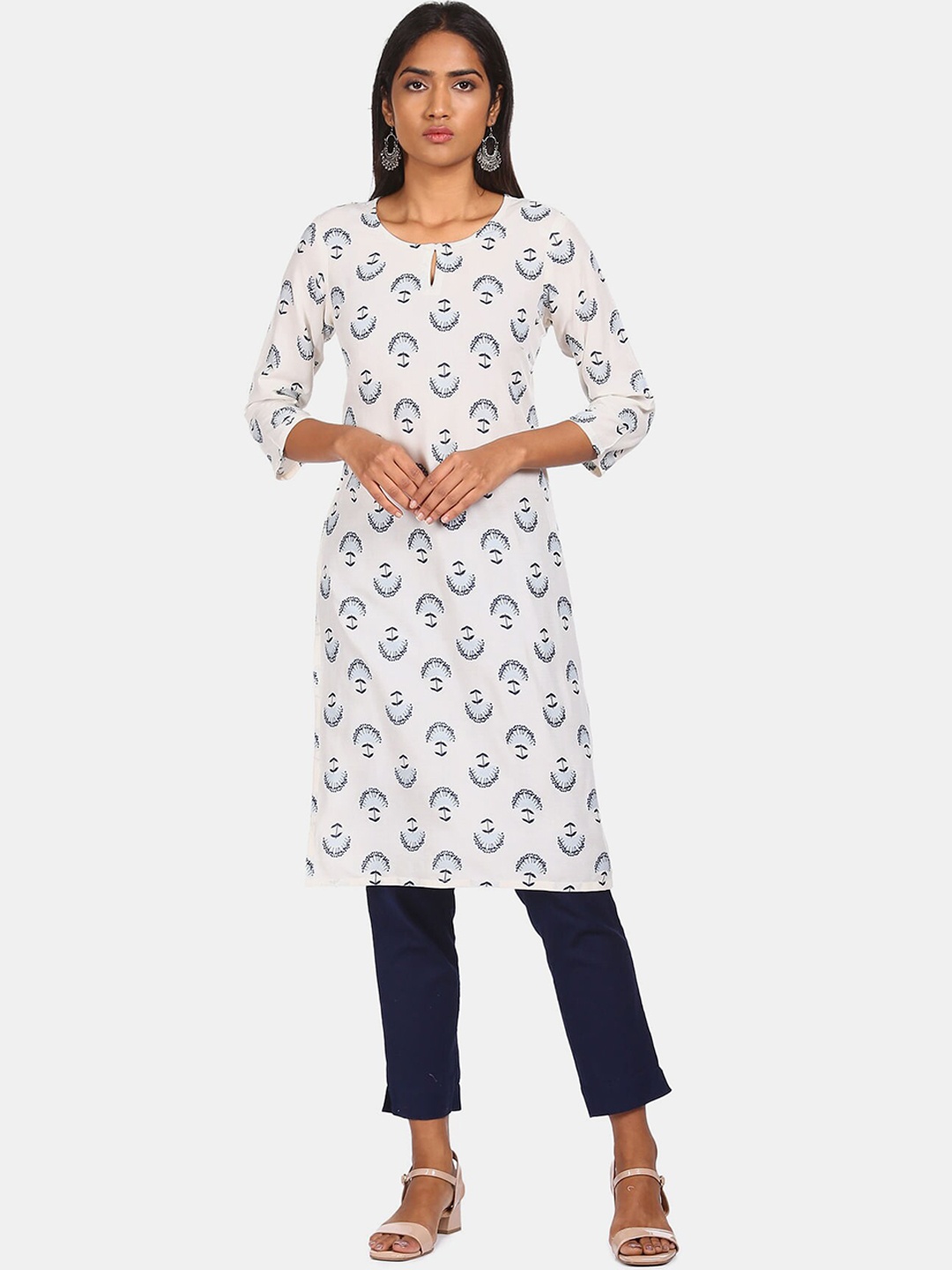 

Karigari Women White Ethnic Motifs Printed Kurta