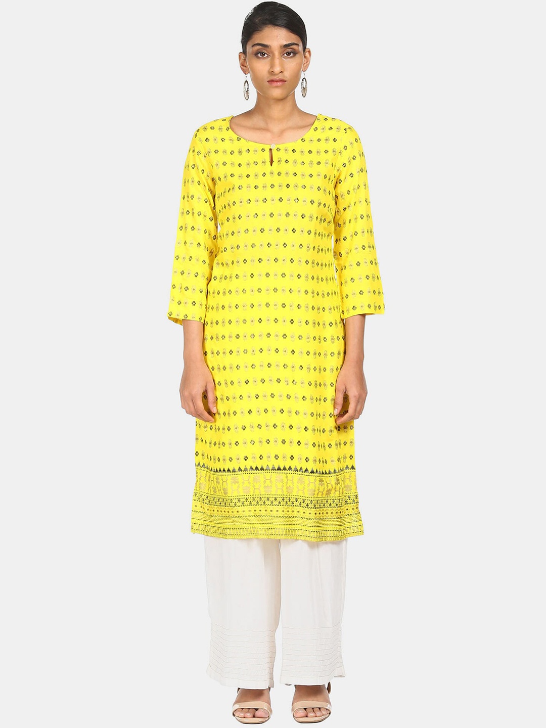 

Karigari Women Yellow Bandhani Dyed Gotta Patti Kurta