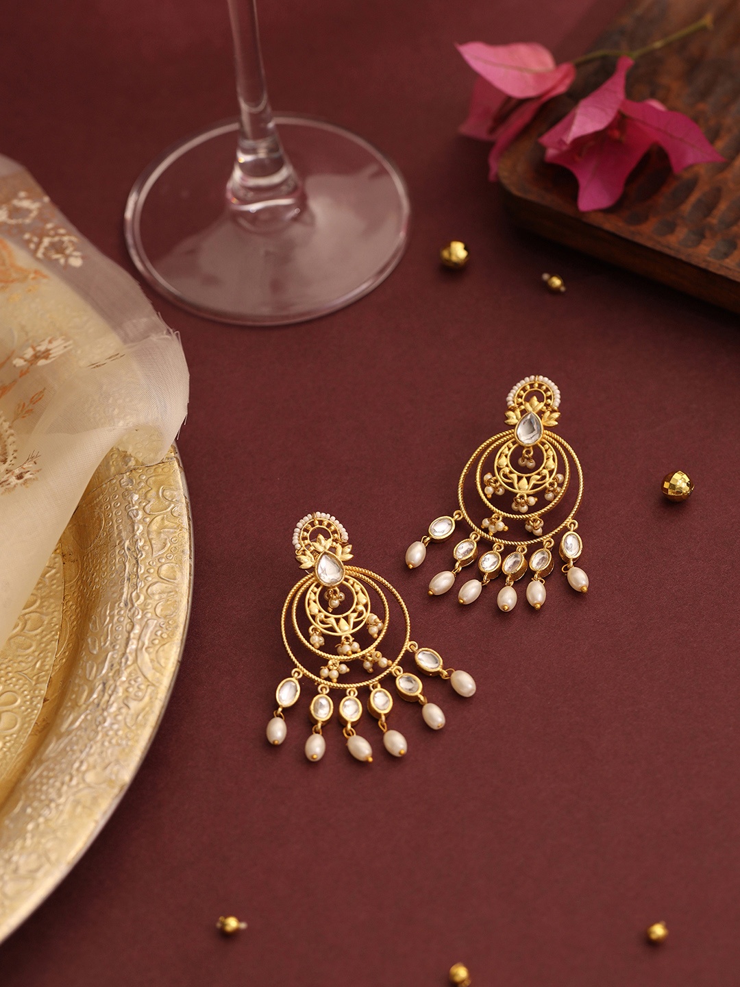

W White Floral Chandbalis Earrings
